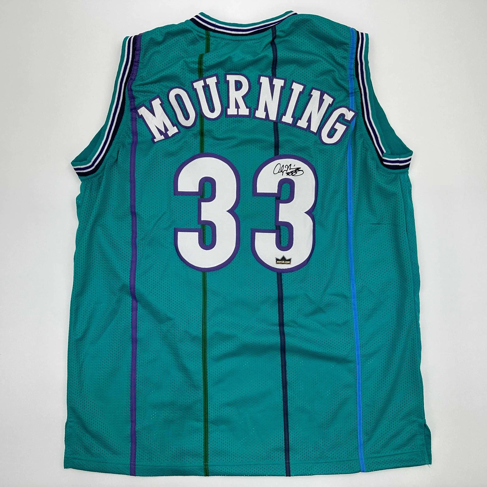 Facsimile Autographed Alonzo Mourning Charlotte Teal Reprint Jersey Size Mens XL