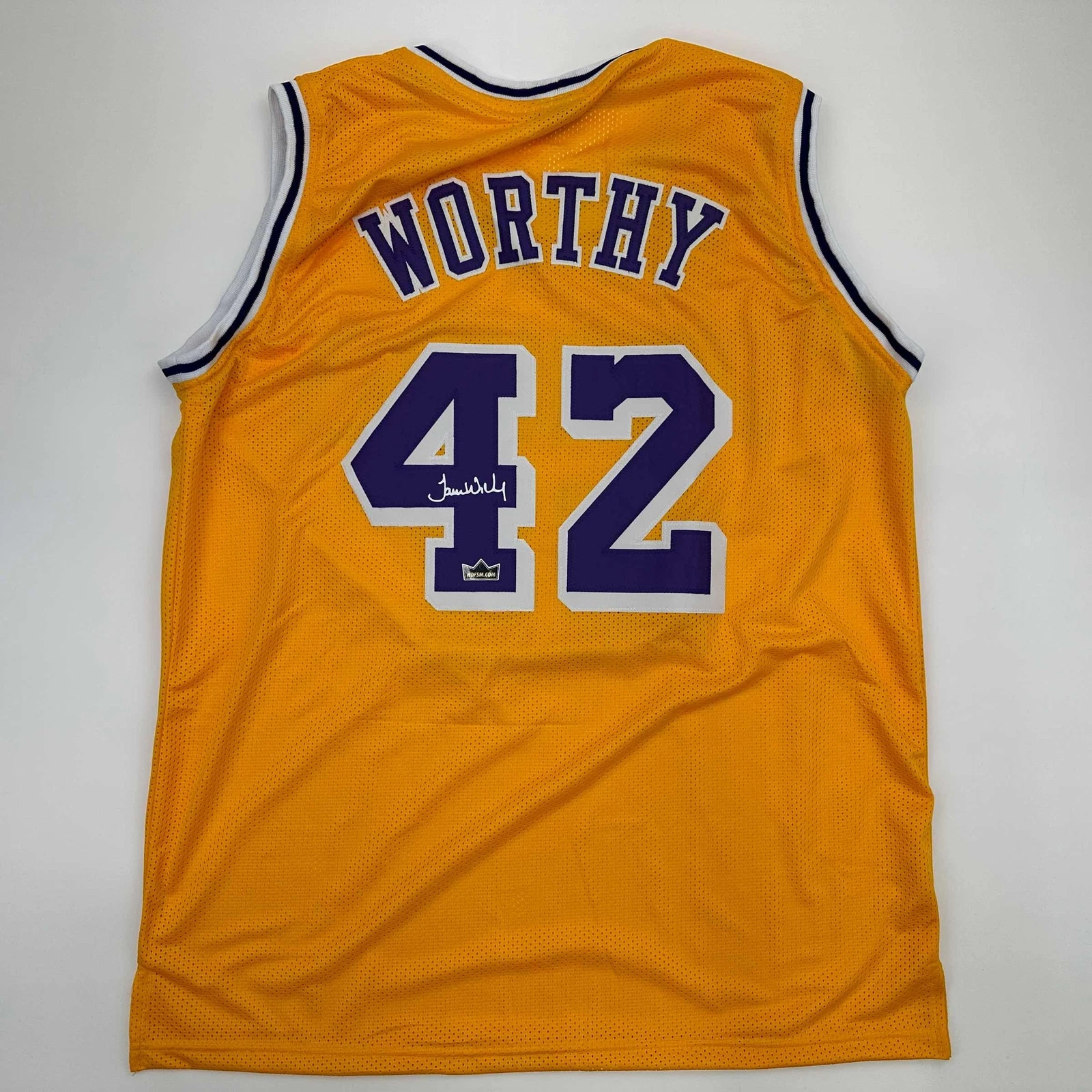 Facsimile Autographed James Worthy Los Angeles LA Yellow Reprint Jersey Men's XL