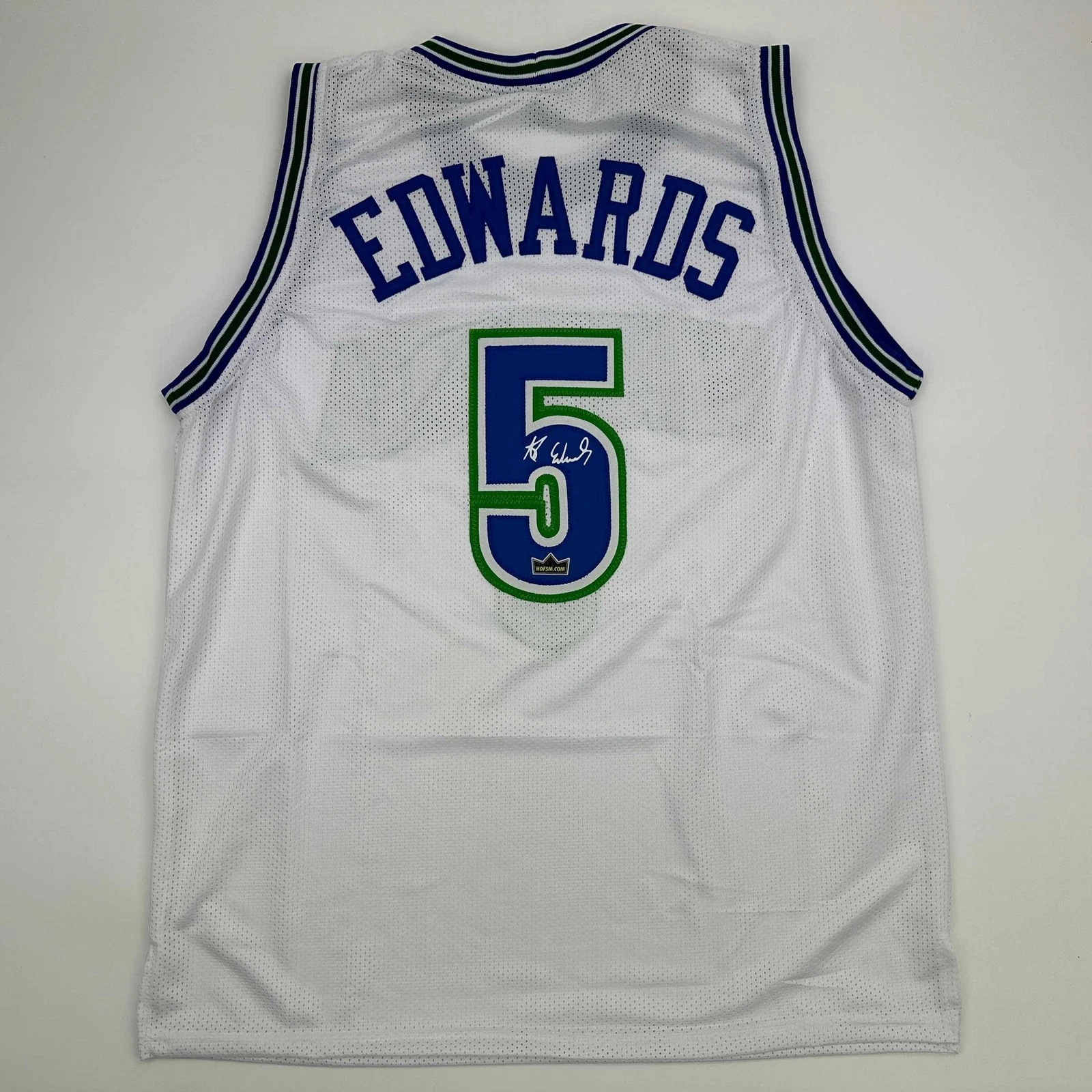 Facsimile Autographed Anthony Edwards Minnesota White Reprint Jersey Men's XL