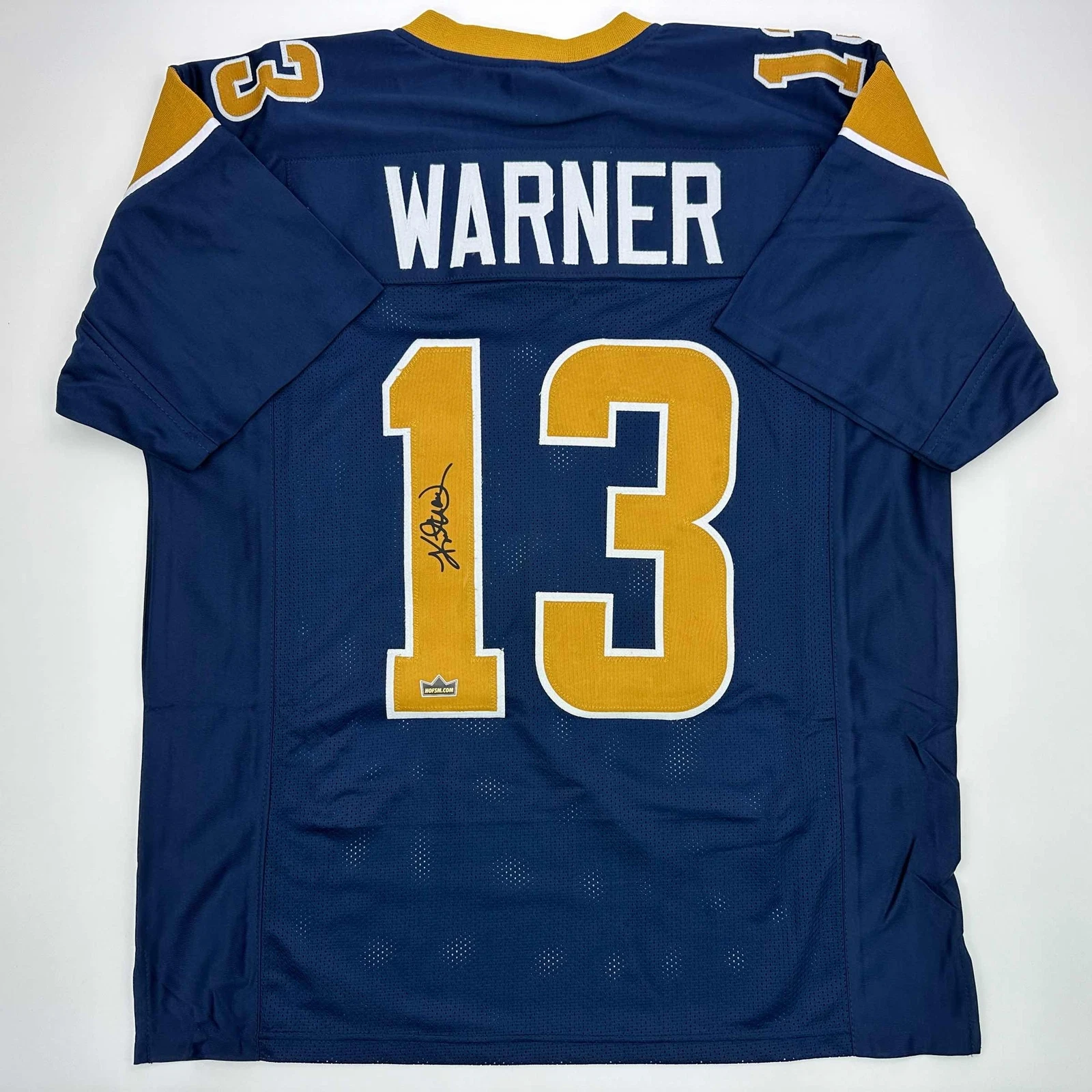 Facsimile Autographed Kurt Warner St. Louis Navy Blue Reprint Jersey Men's XL