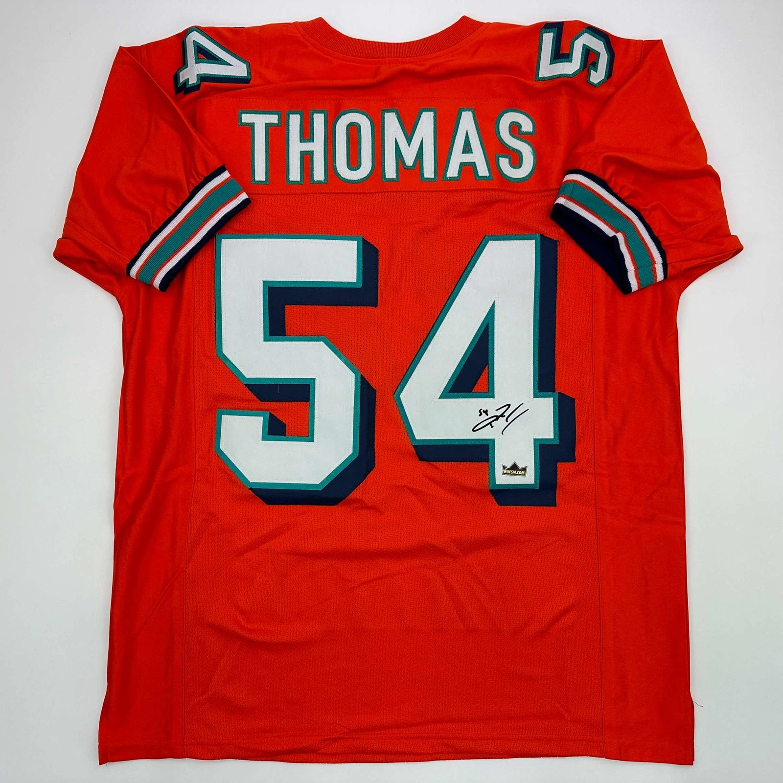 Facsimile Autographed Zach Thomas Miami Orange Reprint Jersey Size Men's XL