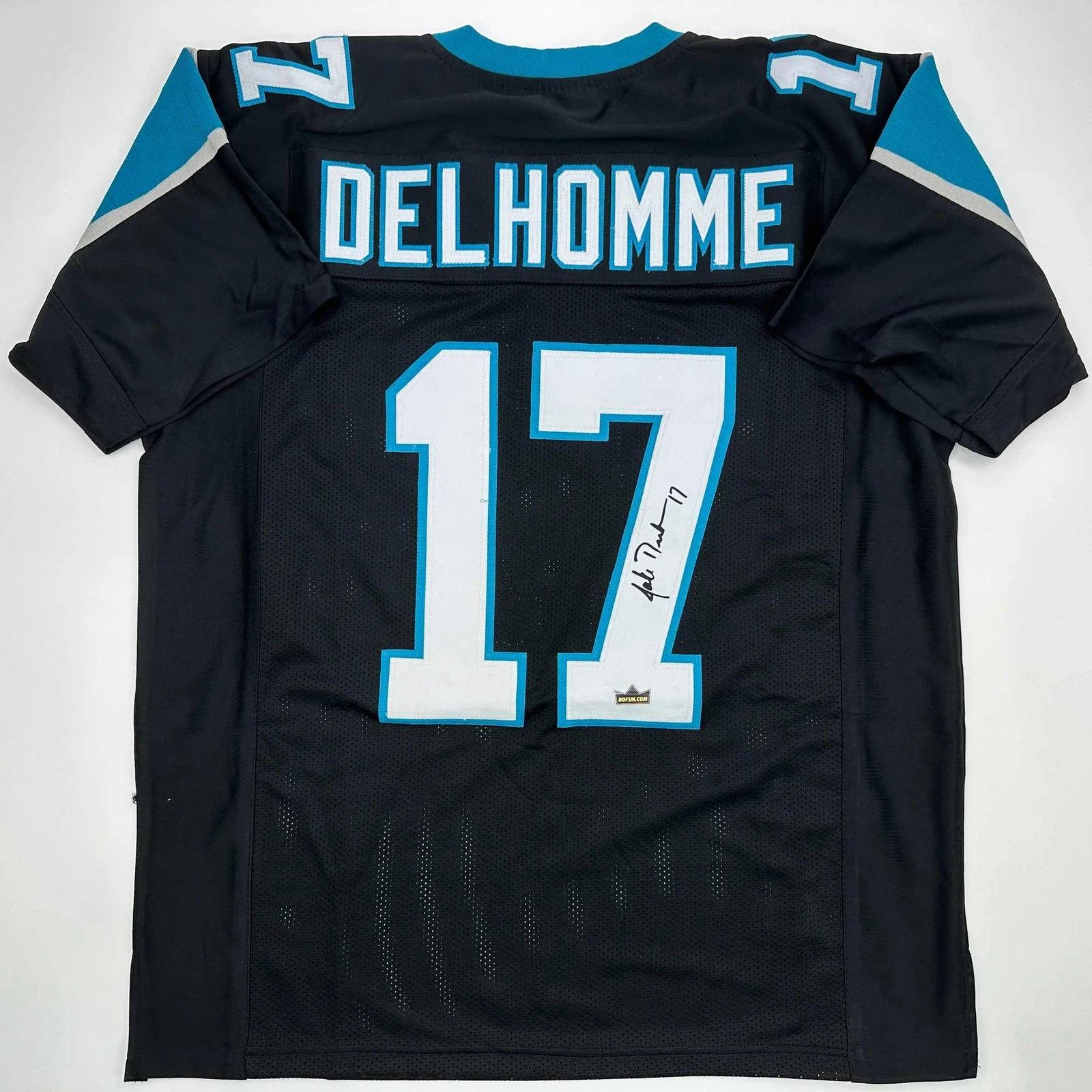 Facsimile Autographed Jake Delhomme Carolina Black Reprint Jersey Size Men's XL