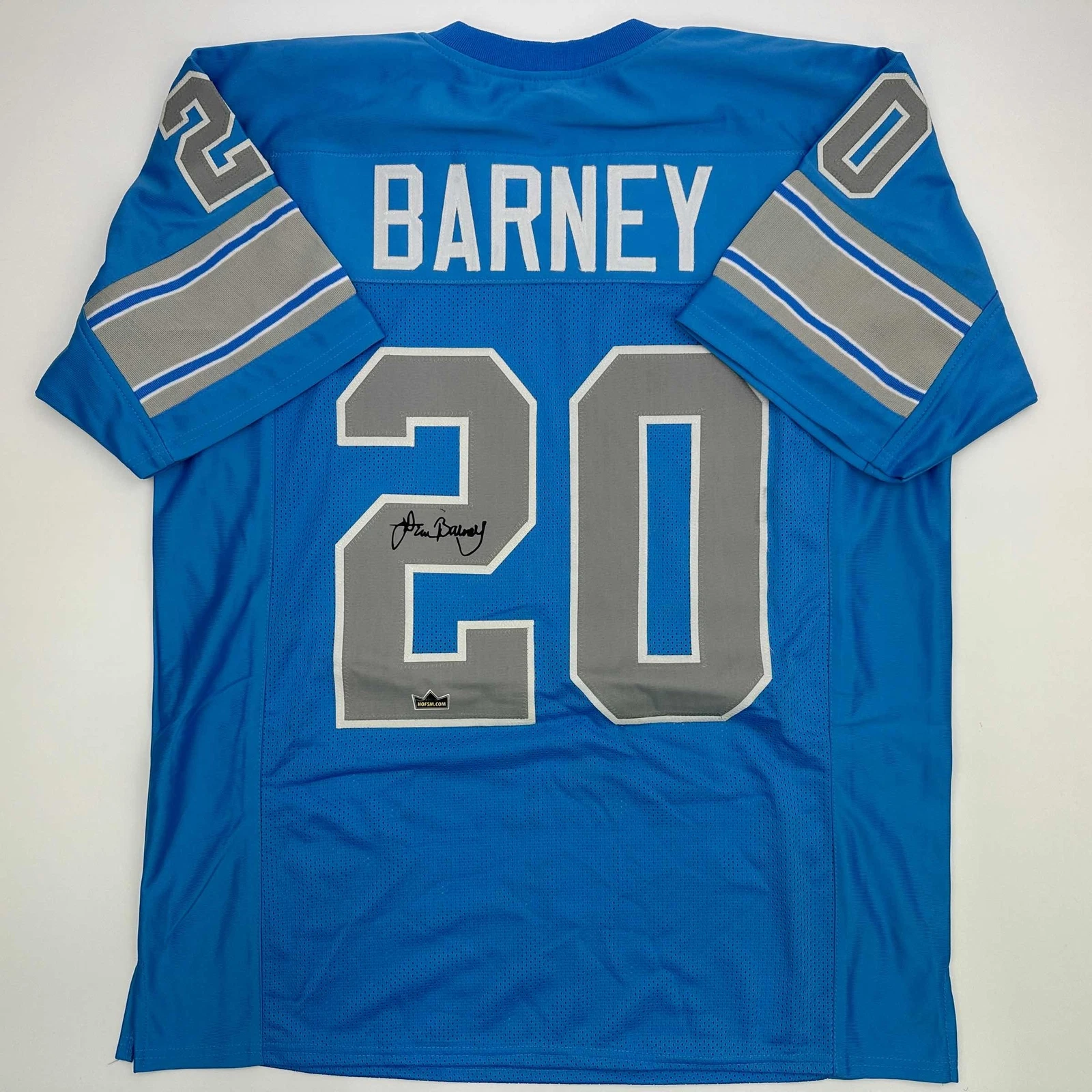 Facsimile Autographed Lem Barney Detroit Blue Reprint Jersey Size Men's XL