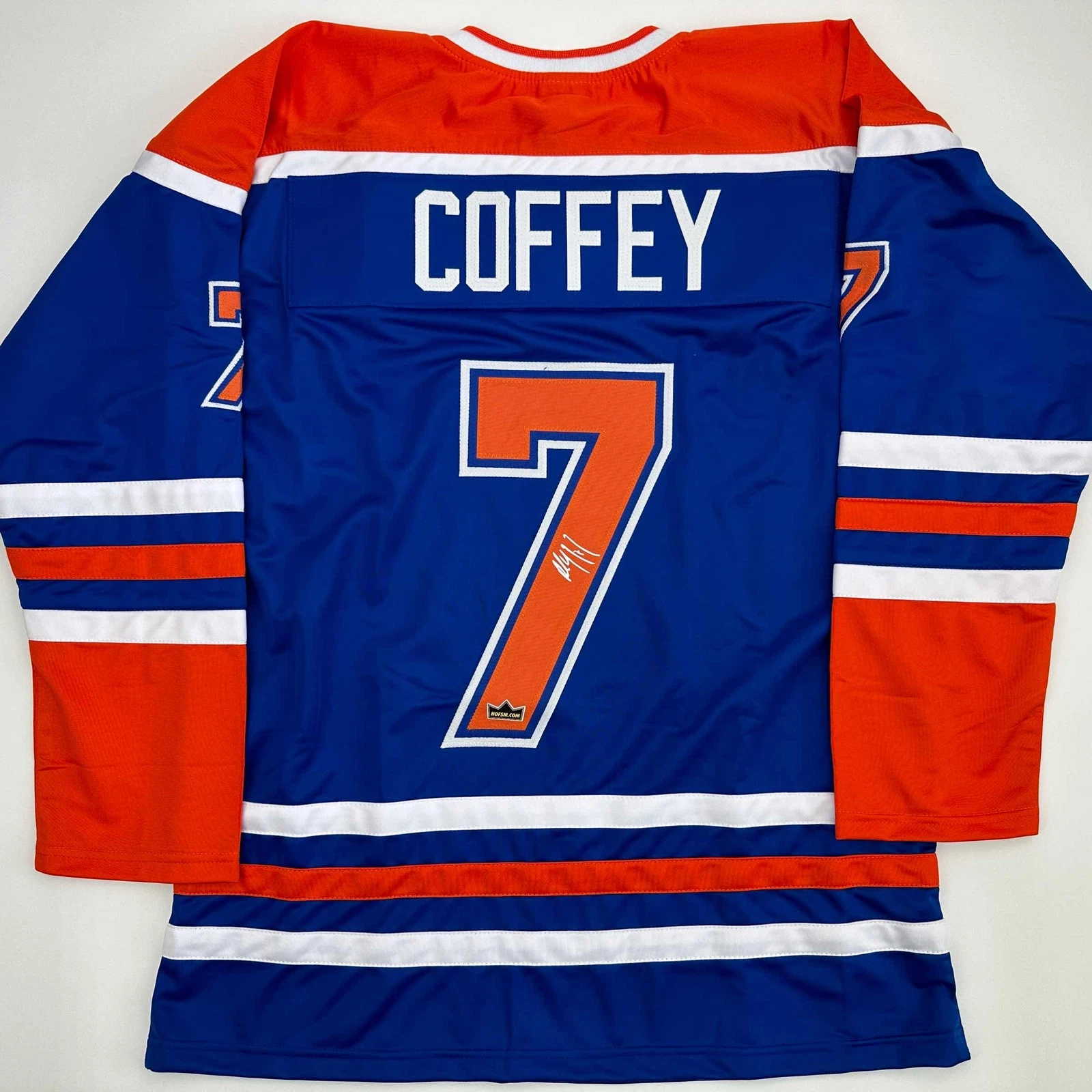 Facsimile Autographed Paul Coffey Edmonton Blue Reprint Jersey Size Men's XL