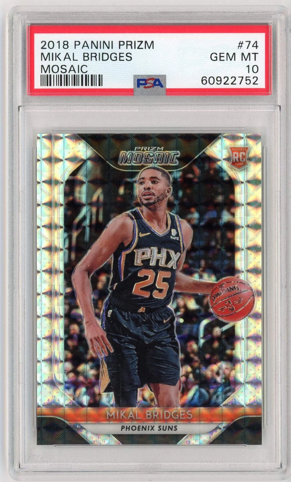 Graded 2018 Panini Prizm Mikal Bridges #74 Mosaic Rookie Basketball Card PSA 10