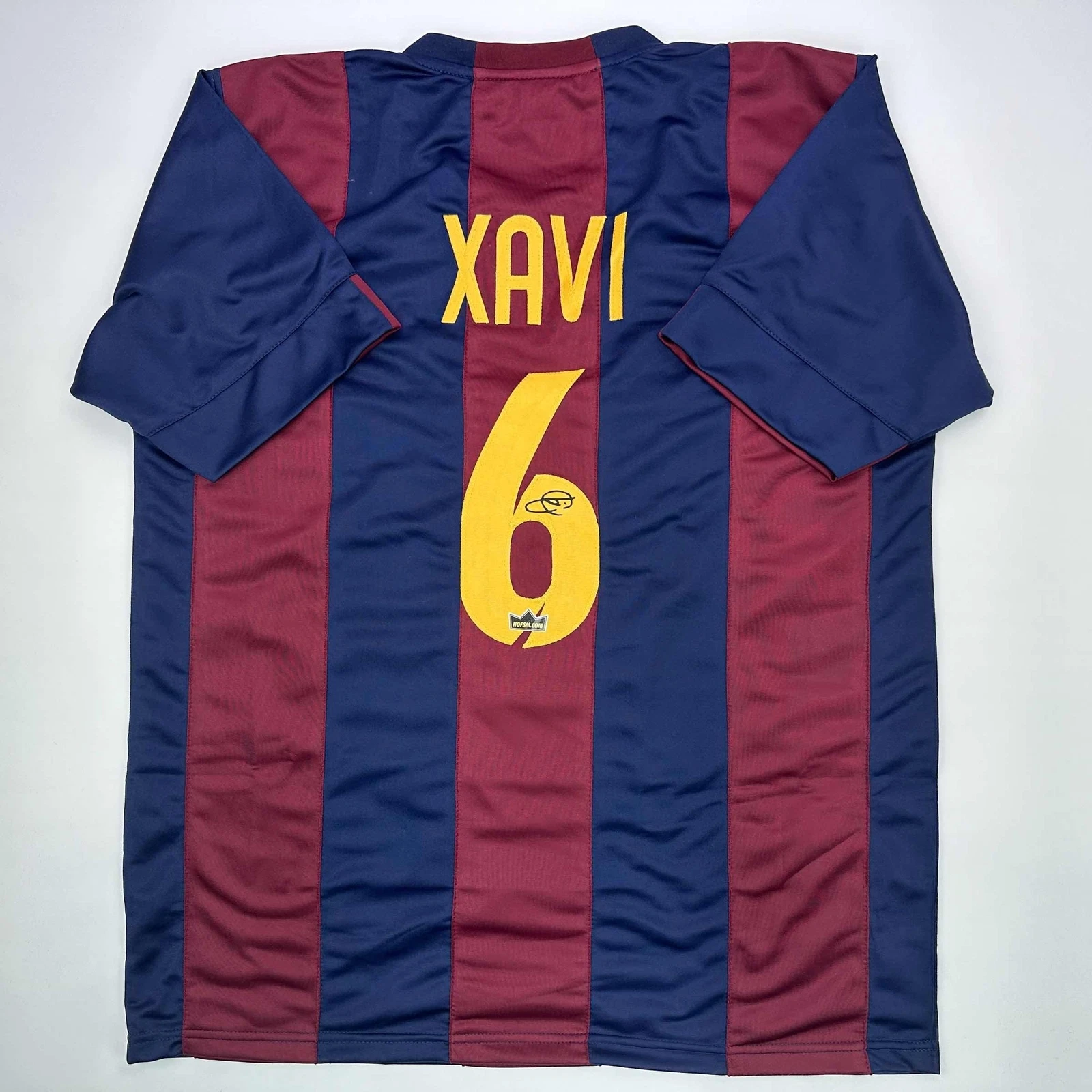 Facsimile Autographed Xavi Hernandez FC Barcelona Blue/Red Reprint Jersey XL