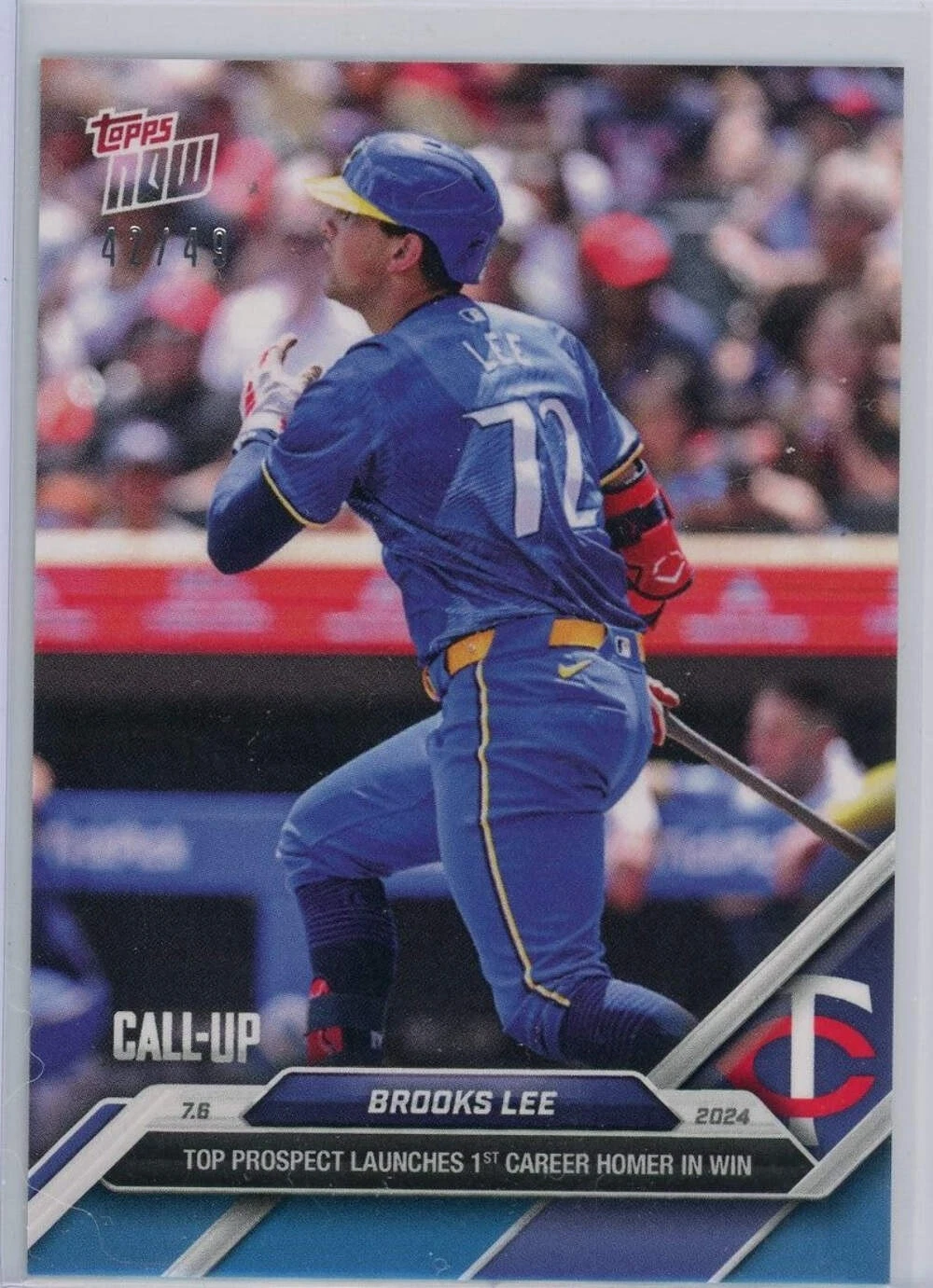2024 Topps Now Brooks Lee #390 Blue #/49 Minnesota Twins Rookie RC Baseball Card