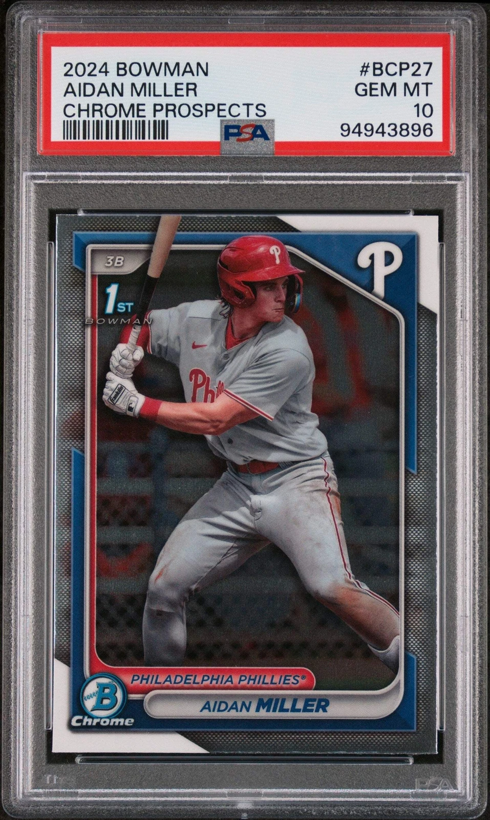 Graded 2024 Bowman Aidan Miller #BCP27 Chrome Prospects RC Baseball Card PSA 10