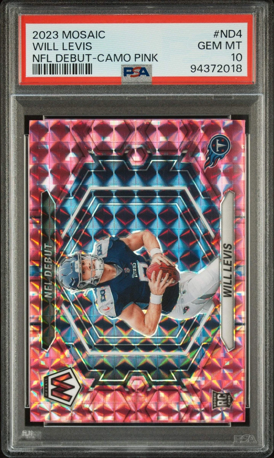 Graded 2023 Panini Mosaic Will Levis #ND4 Camo Pink RC Football Card PSA 10 Gem