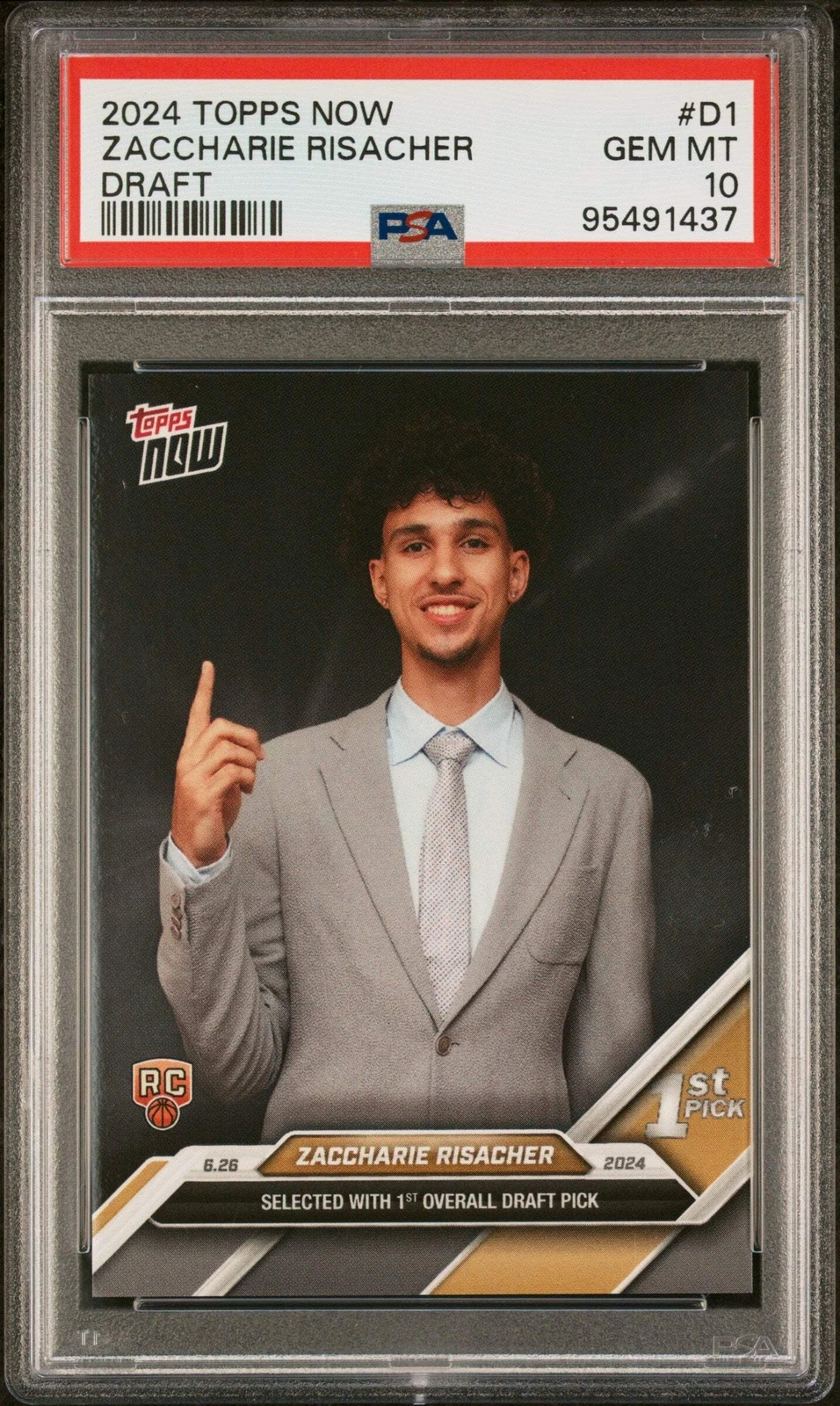 Graded 2024 Topps Now Zaccharie Risacher #D1 Draft Rookie Basketball Card PSA 10