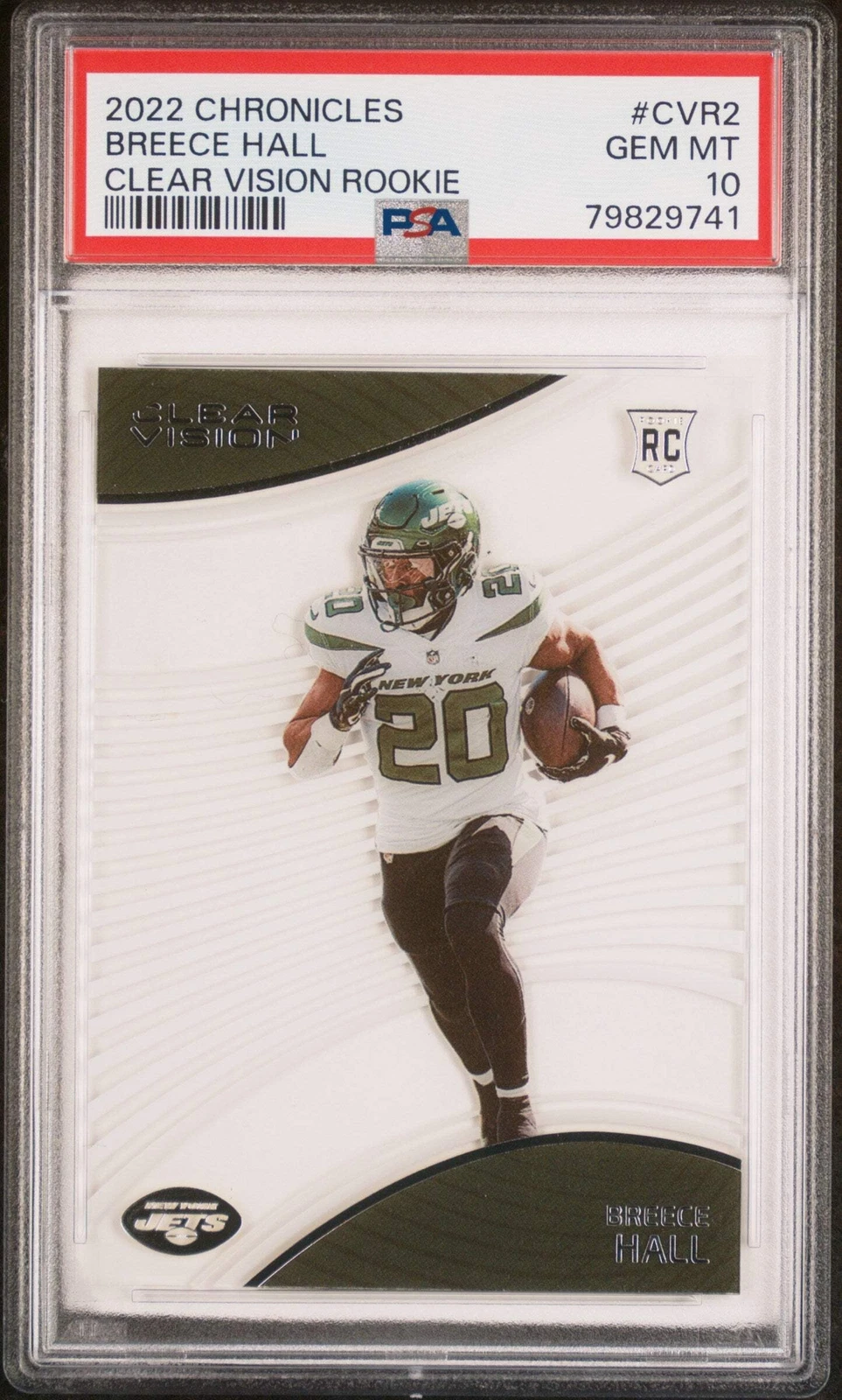 Graded 2022 Chronicles Breece Hall #CVR2 Clear Vision RC Football Card PSA 10