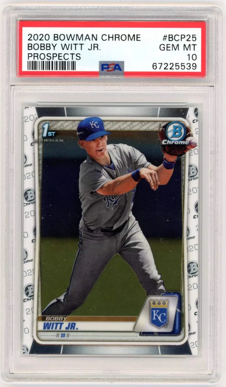 Graded 2020 Topps Bowman Chrome Bobby Witt Jr. #BCP25 RC Baseball Card PSA 10