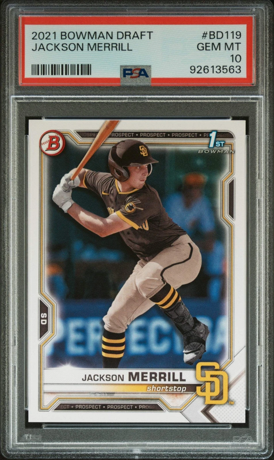 Graded 2021 Topps Bowman Draft Jackson Merrill #BD119 RC Baseball Card PSA 10