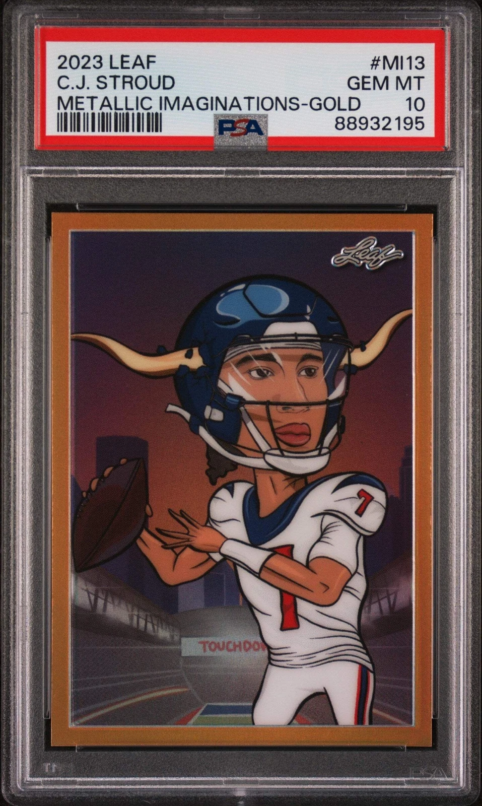 Graded 2023 Leaf CJ Stroud #MI13 Imaginations Gold #/99 Football Card PSA 10