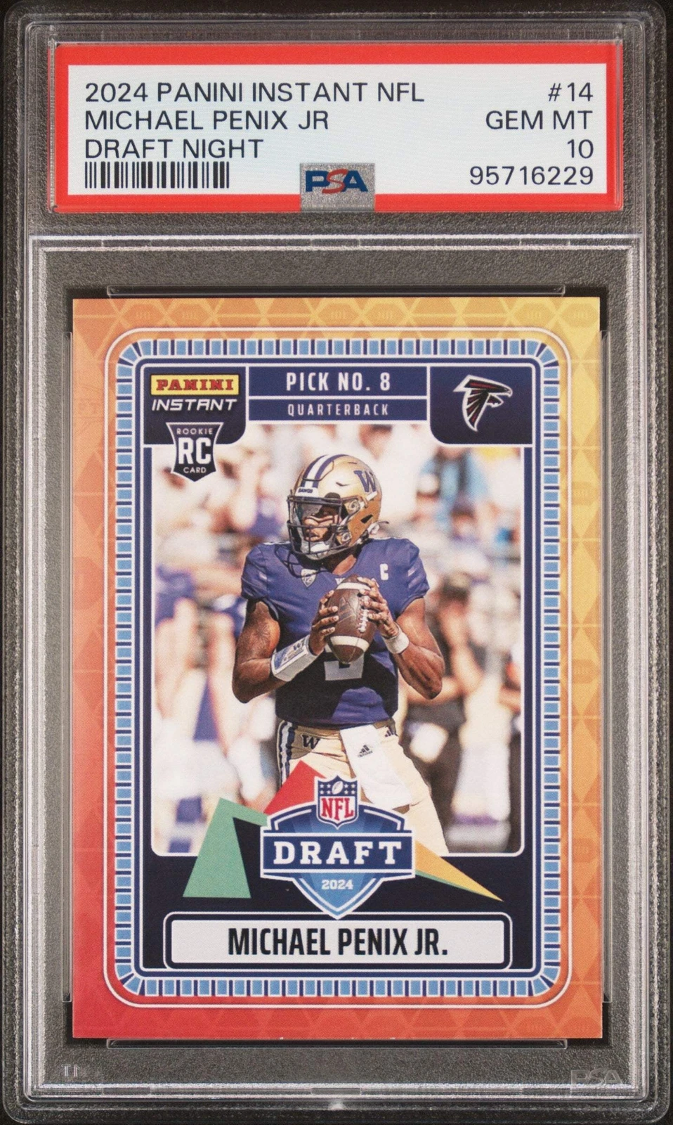 Graded 2024 Panini Instant Michael Penix Jr #14 Draft RC Football Card PSA 10