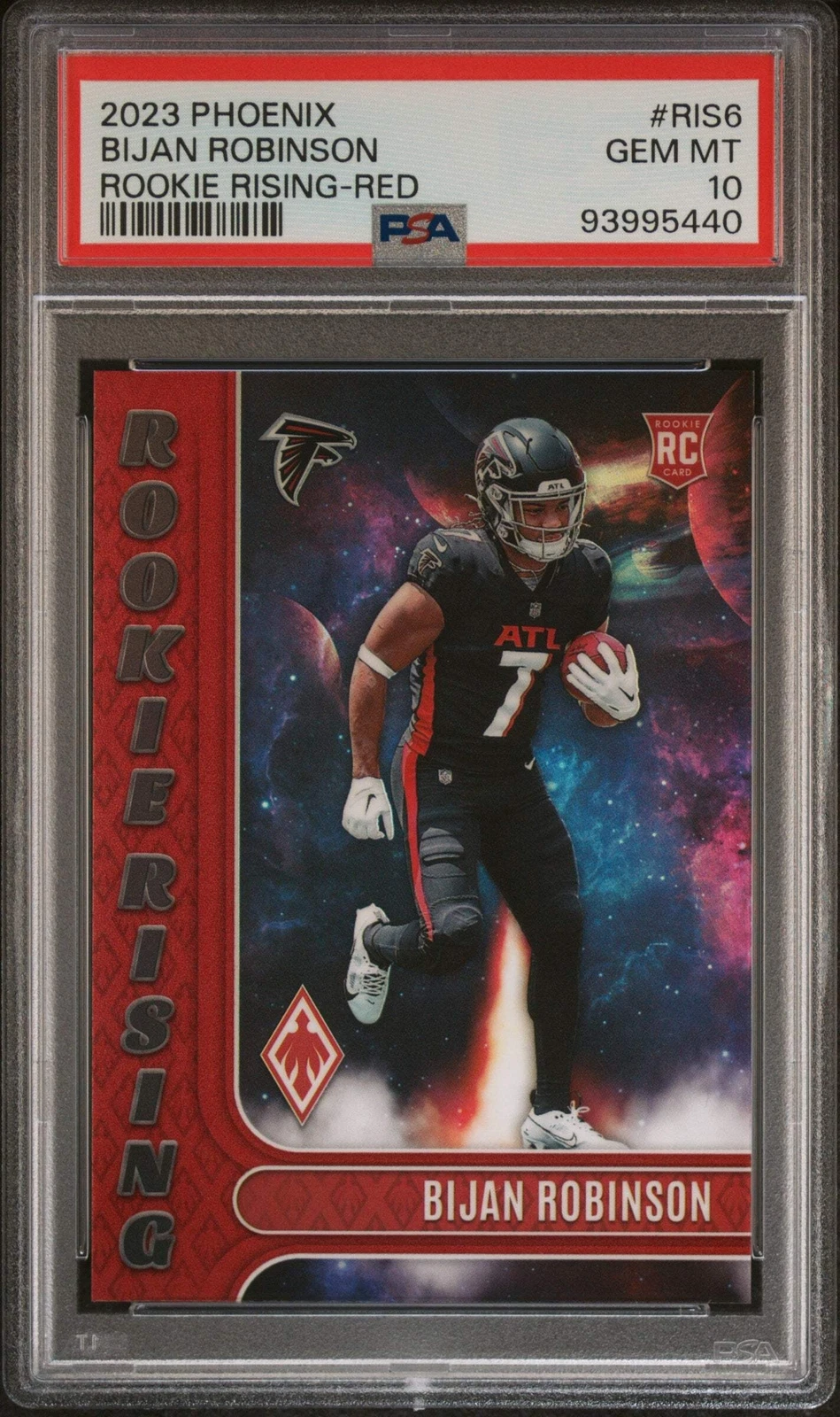 Graded 2023 Phoenix Bijan Robinson #RIS6 RKIE Rising Red /199 Football Card PSA