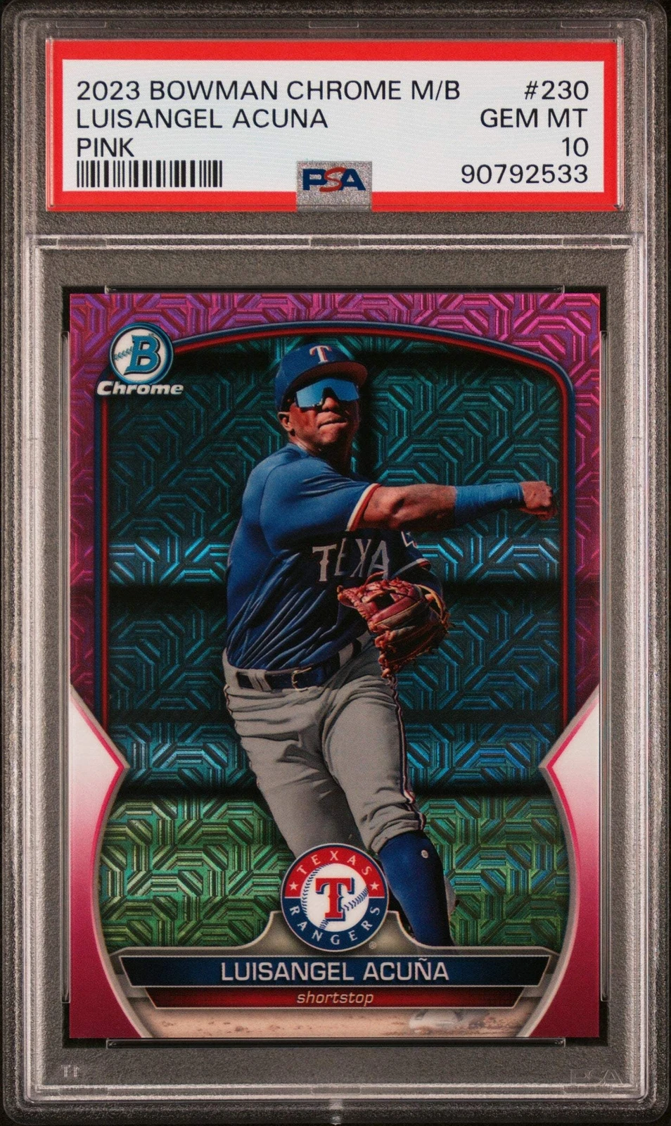 Graded 2023 Bowman CHR M/B Luisangel Acuna #230 Pink /199 Baseball Card PSA 10