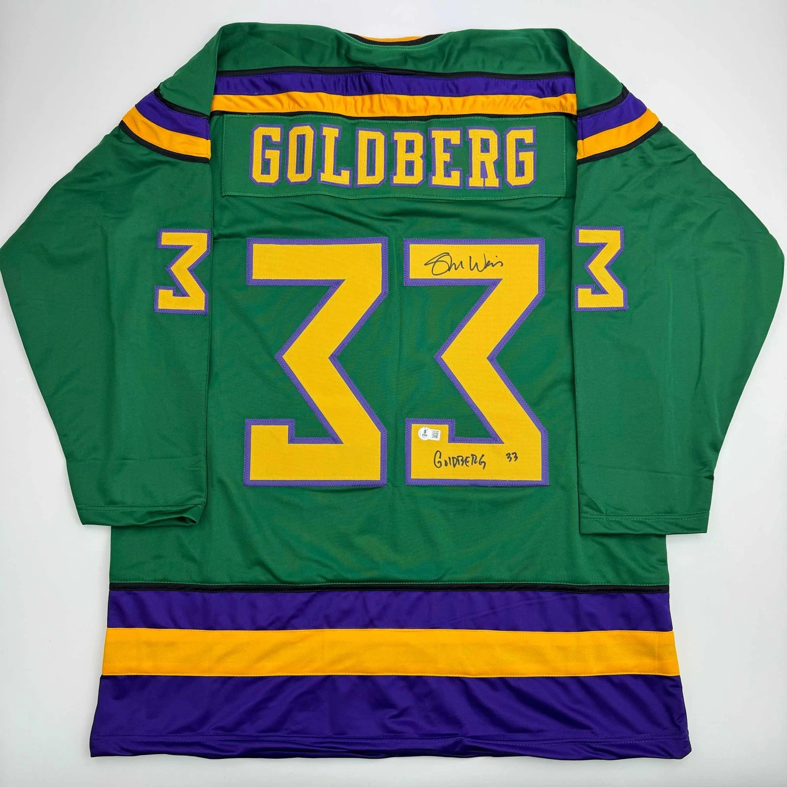 Autographed/Signed Shaun Weiss Greg Goldberg The Mighty Ducks Jersey BAS COA