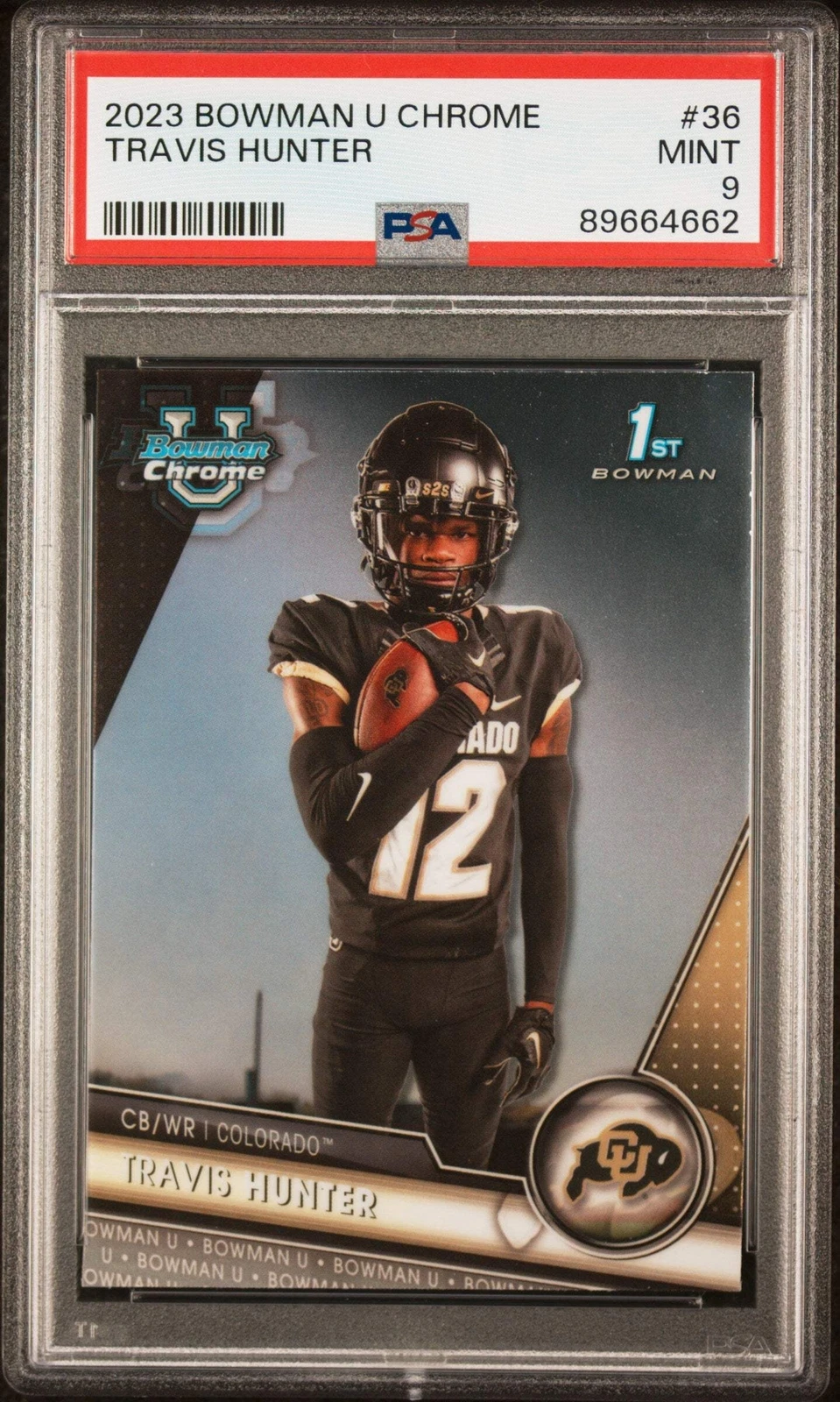 Graded 2023 Topps Bowman U Chrome Travis Hunter #36 Rookie Football Card PSA 9