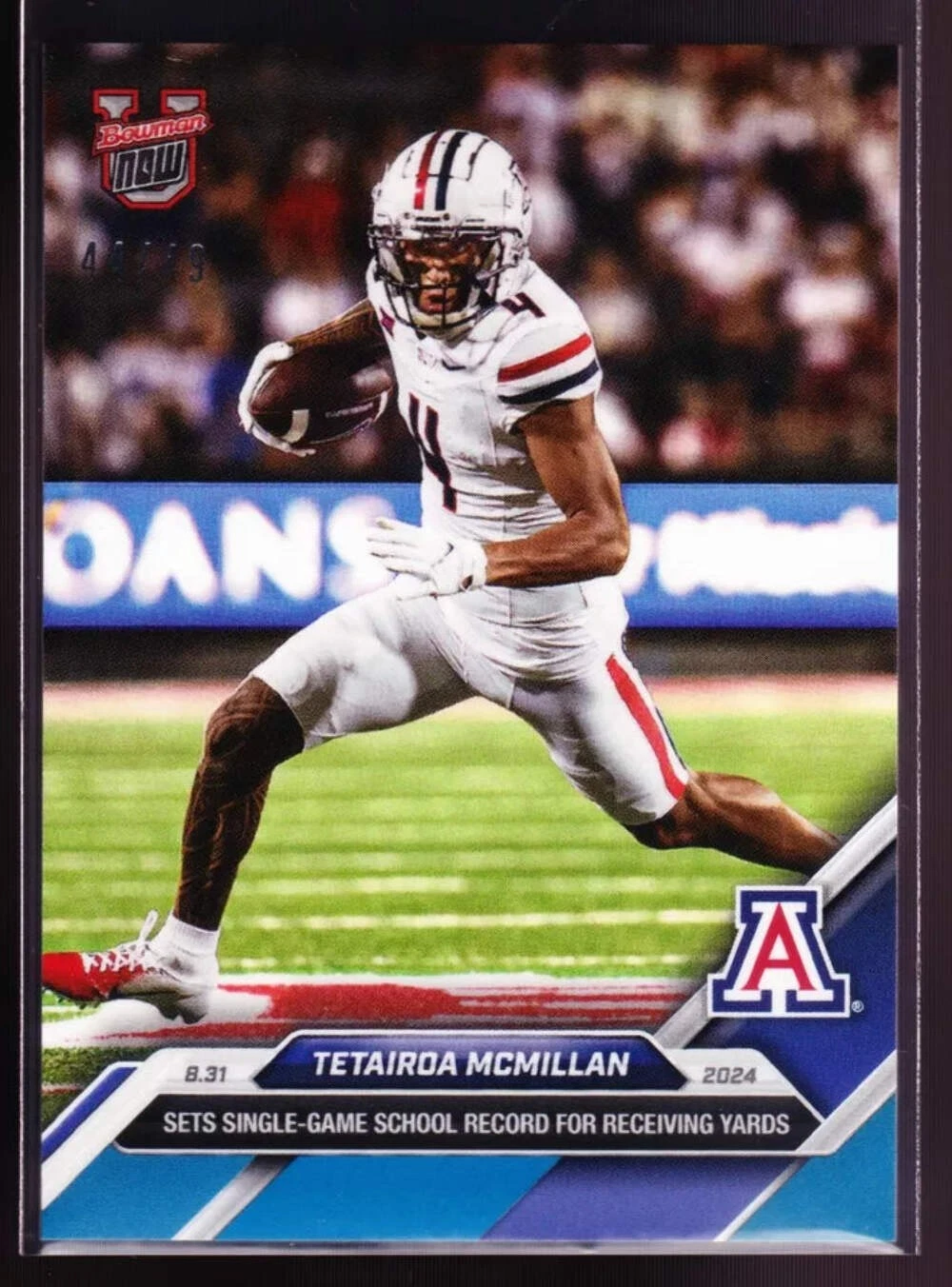 2024 Bowman U Now Tetairoa McMillan #Blue #/49 Arizona Wildcats Football Card