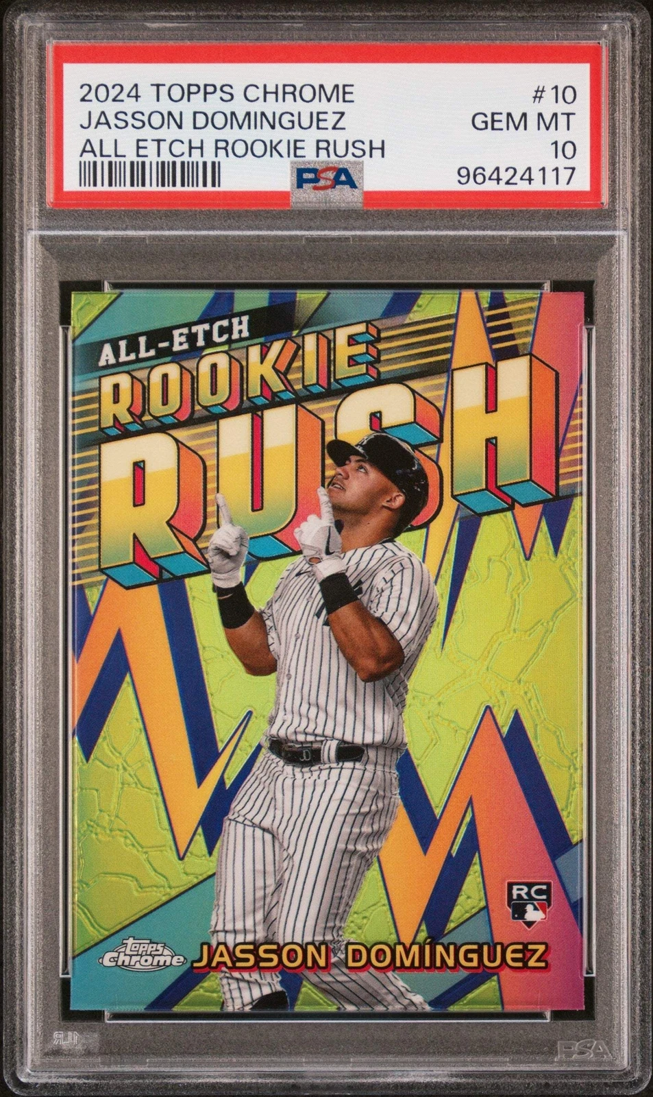 Graded 2024 Topps Chrome Jasson Dominguez #10 Rookie Rush Baseball Card PSA 10