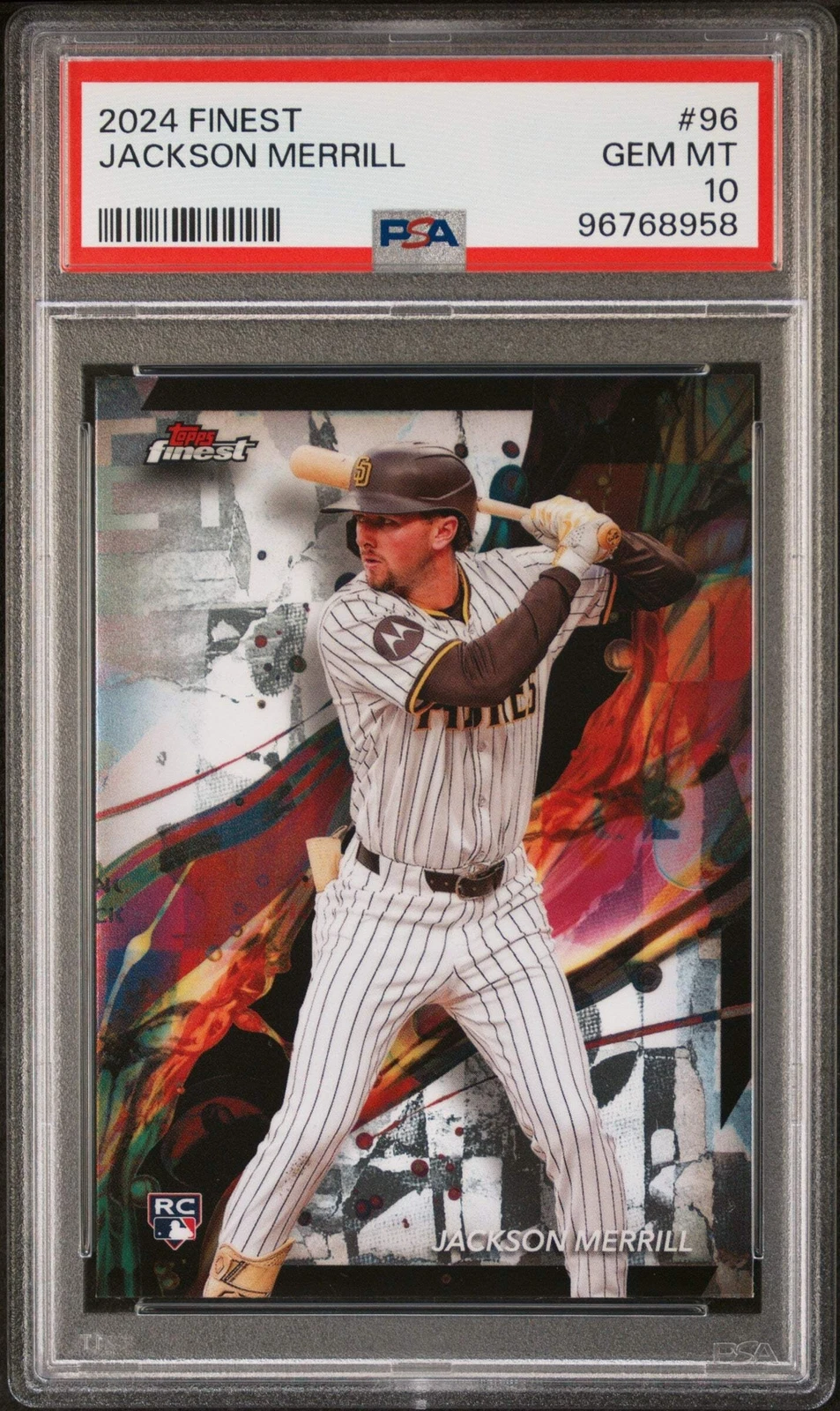 Graded 2024 Topps Finest Jackson Merrill #96 Rookie RC Baseball Card PSA 10 Gem