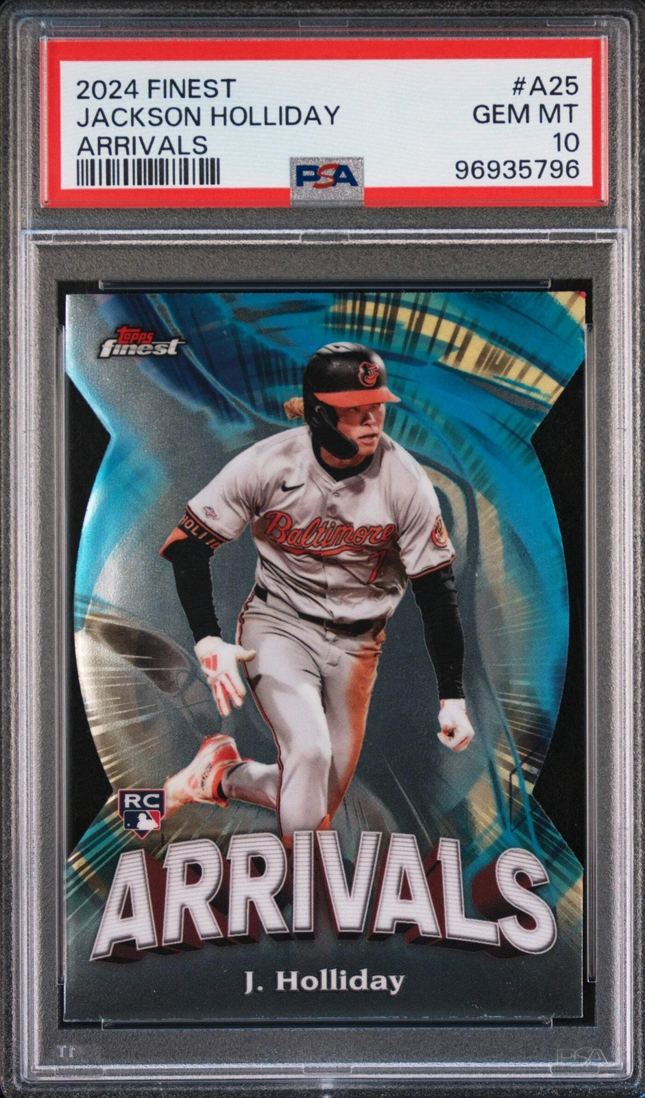 Graded 2024 Topps Finest Jackson Holliday #A25 Arrivals RC Baseball Card PSA 10