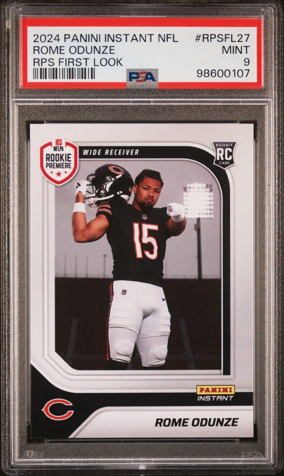 Graded 2024 Panini Instant NFL Rome Odunze #RPSFL27 Rookie Football Card PSA 9