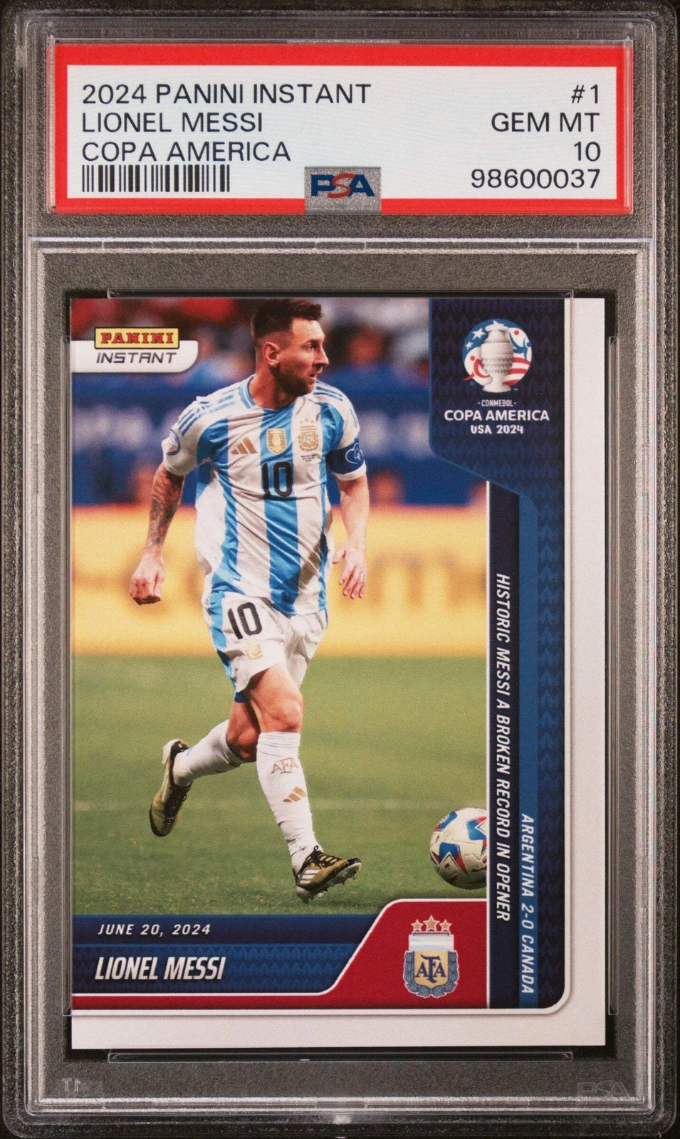Graded 2024 Panini Instant Lionel Messi #1 Copa America Soccer Card PSA 10 Gem