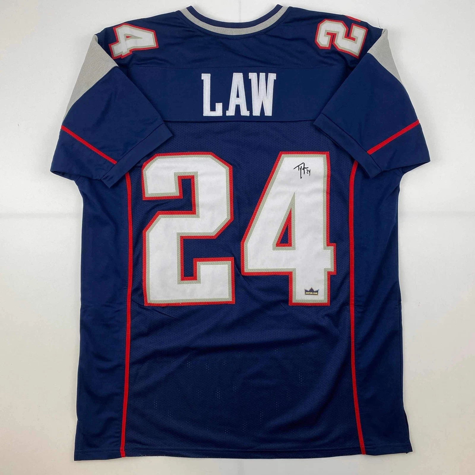 Facsimile Autographed Ty Law New England Blue Reprint Jersey Size Men's XL