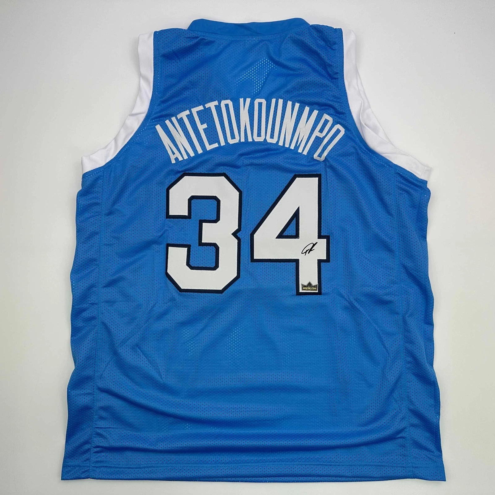 Facsimile Autographed Giannis Antetokounmpo Greece Light Blue Jersey Men's XL
