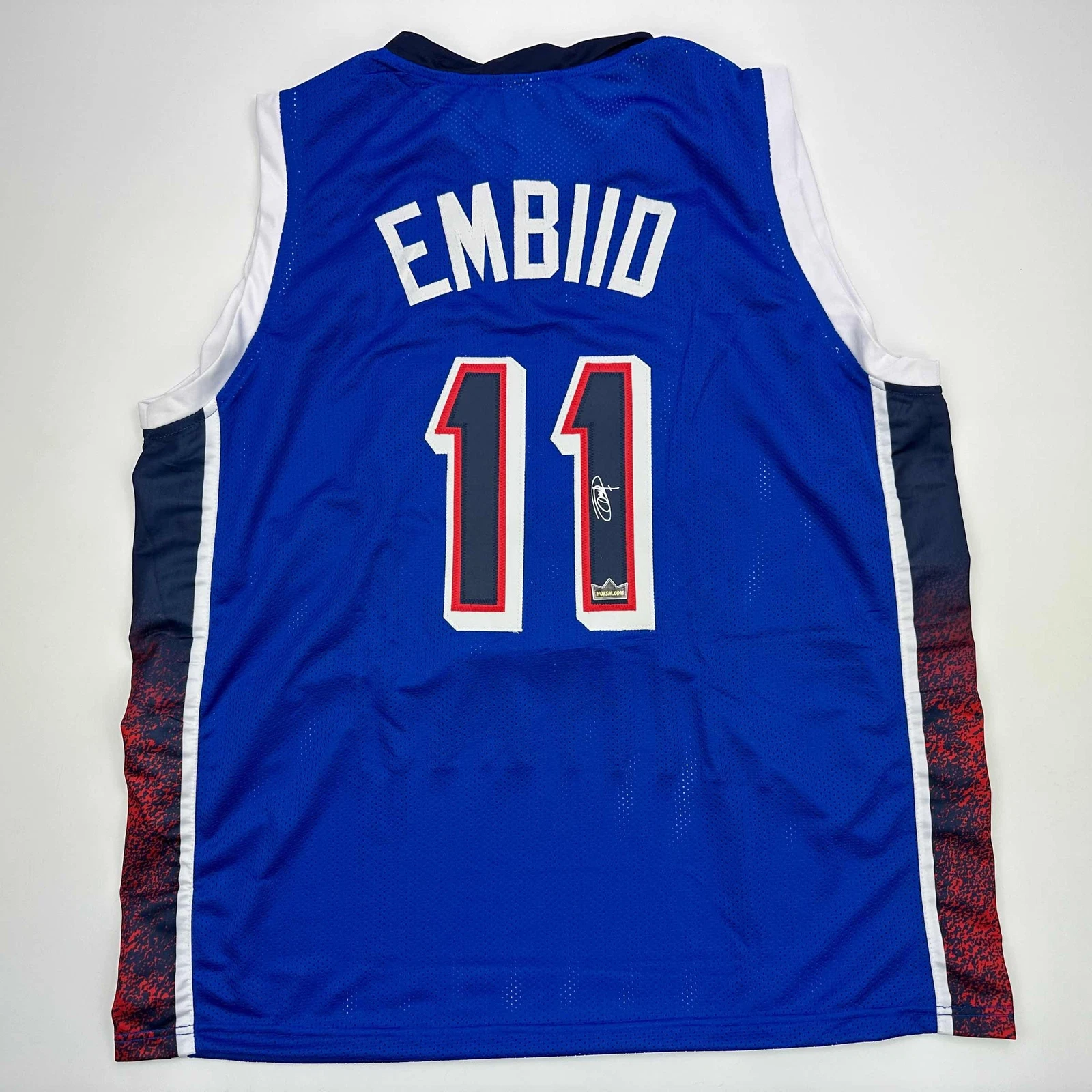 Facsimile Autographed Joel Embiid 2024 Team USA Blue Jersey Size Men's XL
