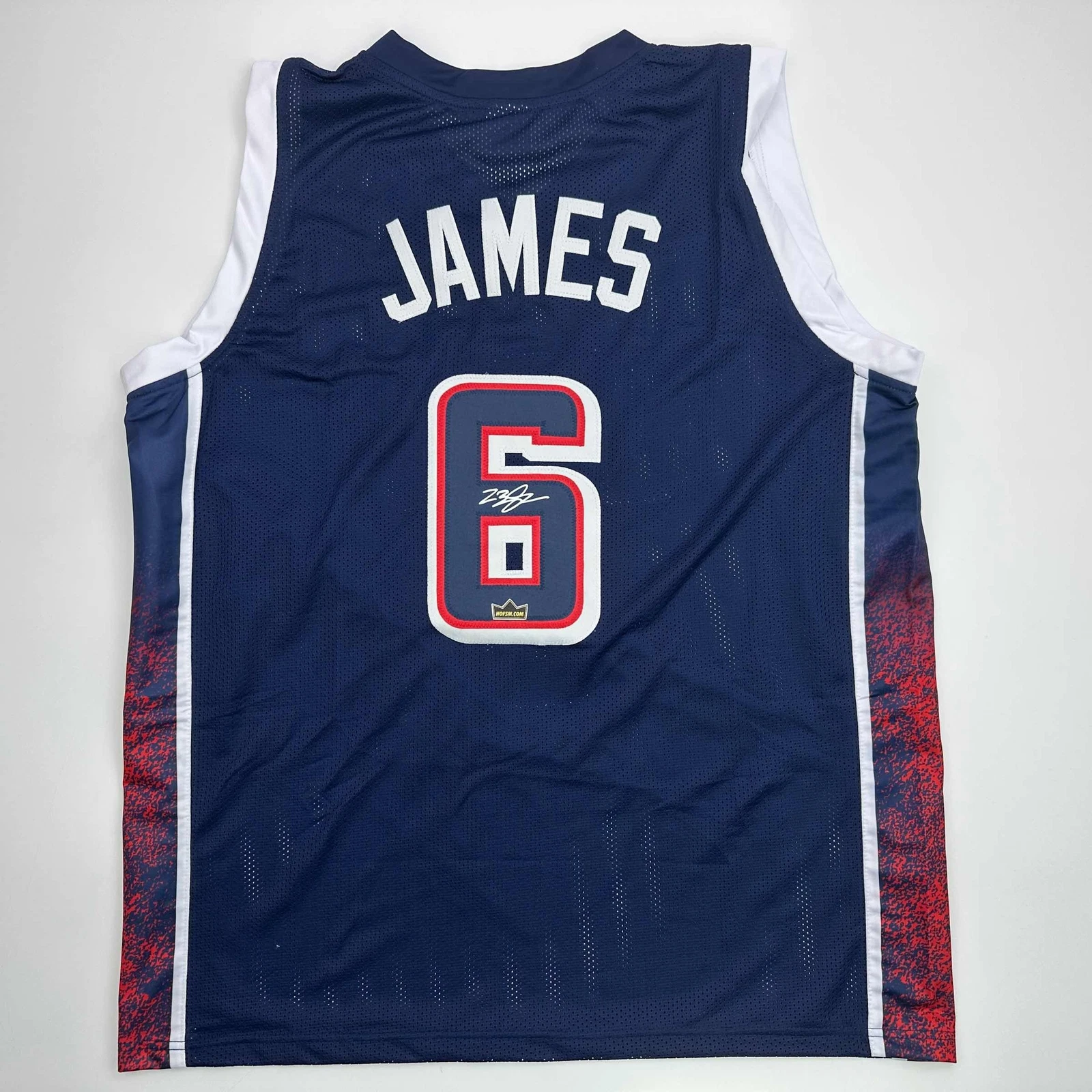 Facsimile Autographed LeBron James 2024 Team USA Blue Jersey Size Men's XL