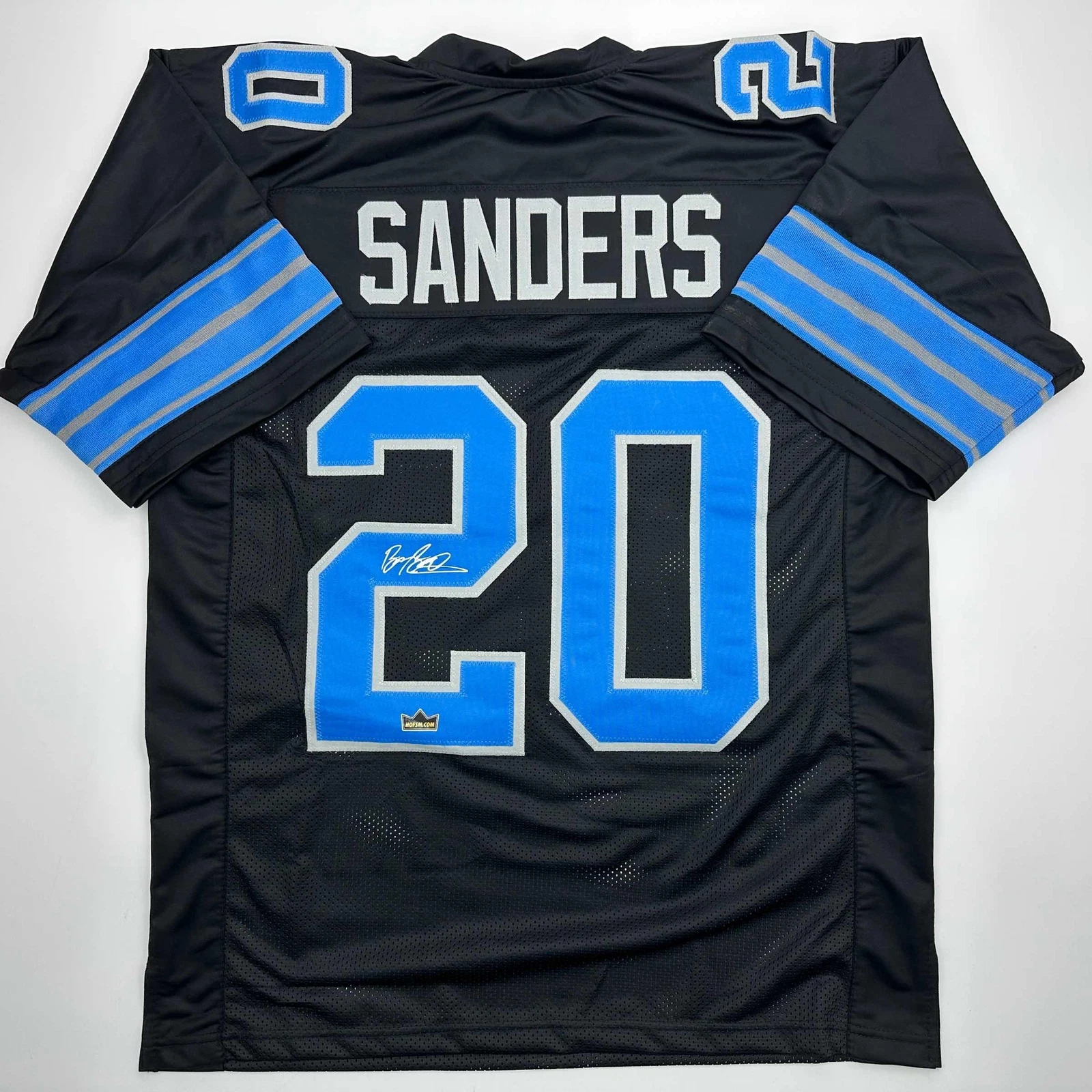 Facsimile Autographed Barry Sanders Detroit Black Football Jersey Size Men's XL