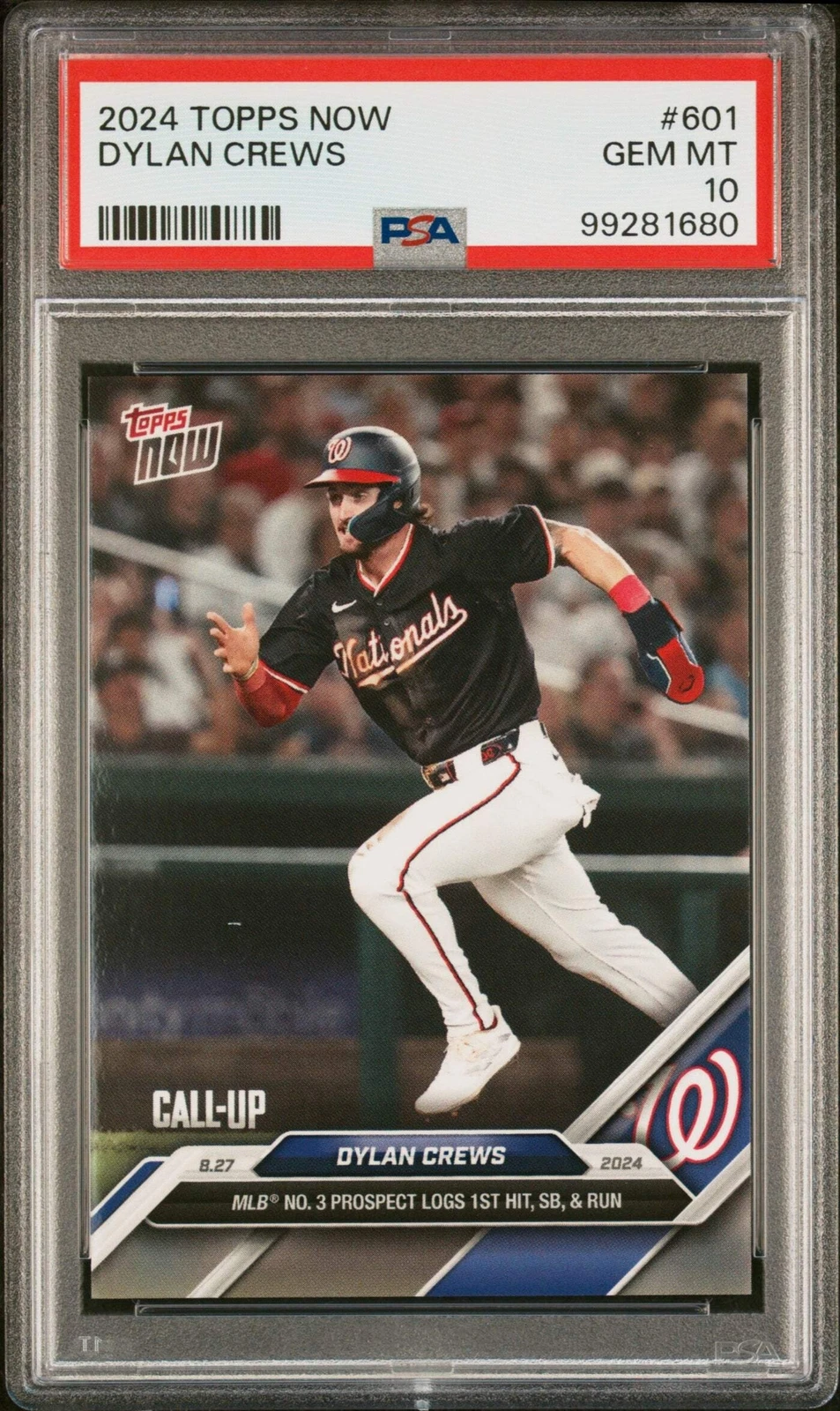 Graded 2024 Topps Now Dylan Crews #601 MLB Number 3 Prospect Logs 1st Hit, SB &