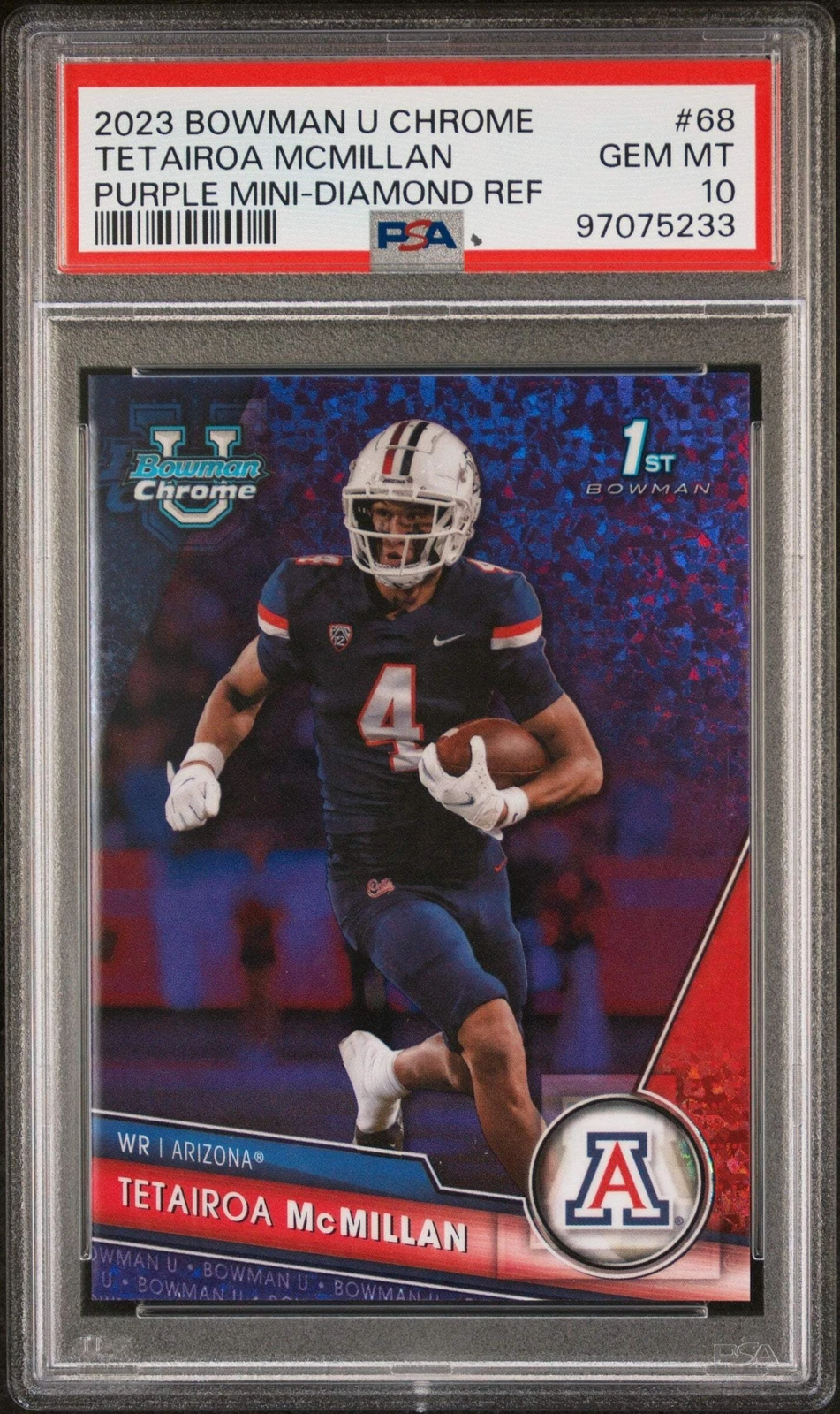 Graded 2023 BWM U Chrome Tetairoa McMillan #68 Purple /399 Football Card PSA 10