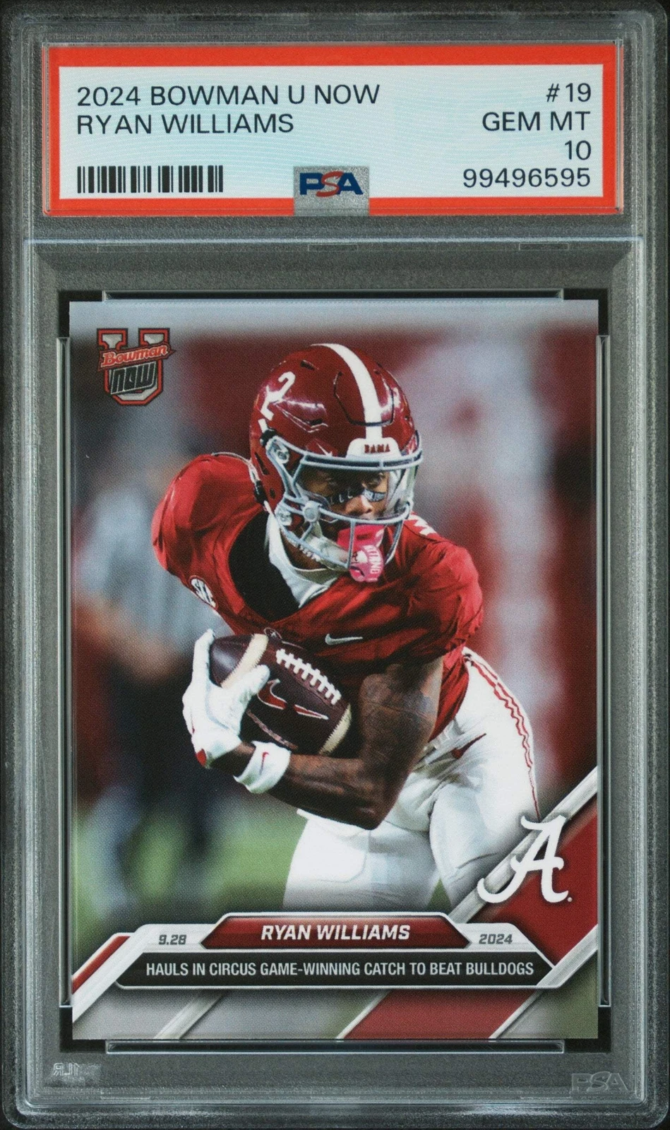 Graded 2024 Topps Bowman U Now Ryan Williams #19 Rookie RC Football Card PSA 10