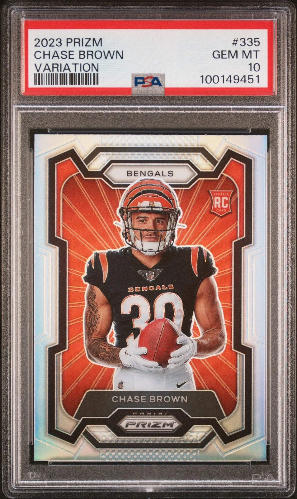 Graded 2023 Panini Prizm Chase Brown #335 Variation Rookie Football Card PSA 10