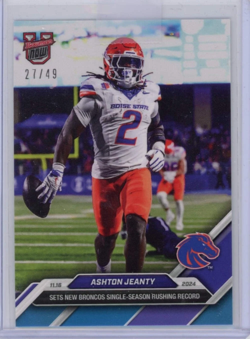 2024 Bowman U Now Ashton Jeanty #43 Blue /49 Boise State Broncos Football Card