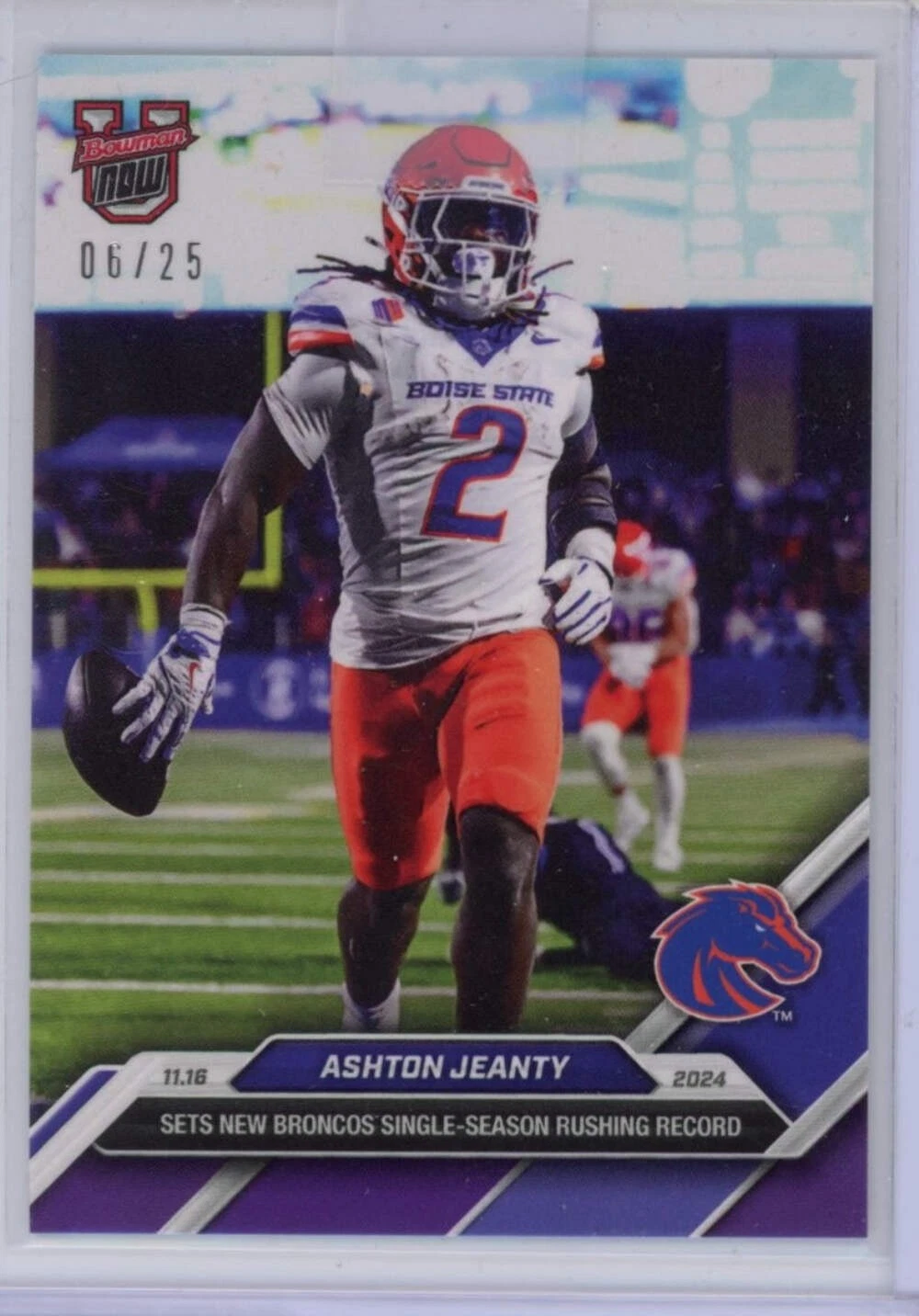 2024 Bowman U Now Ashton Jeanty #43 Purple /25 Boise State Broncos Football Card