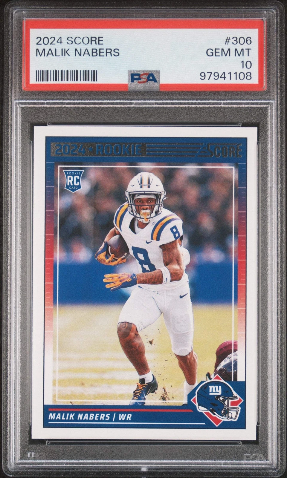 Graded 2024 Panini Score Malik Nabers #306 Rookie RC Football Card PSA 10