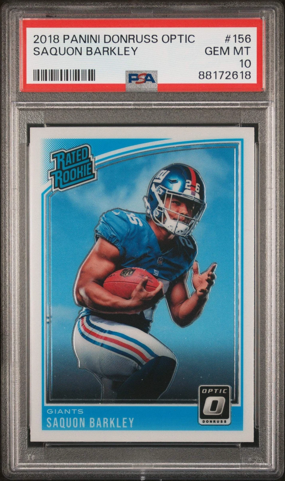 Graded 2018 Panini Donruss Optic Saquon Barkley #156 Rookie Football Card PSA 10