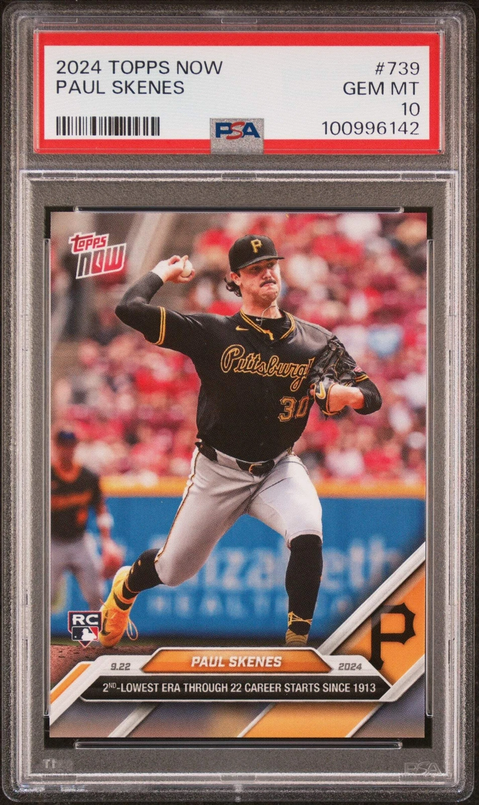 Graded 2024 Topps Now Paul Skenes #739 2nd Lowest ERA Through 22 Career Starts S
