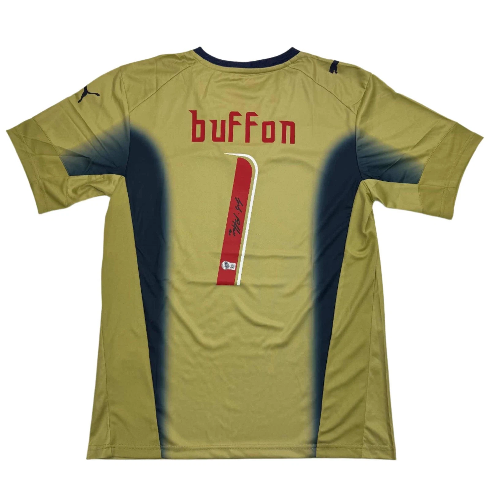 Autographed/Signed Gianluigi Buffon Italy Gold Soccer Futbol Jersey Beckett COA