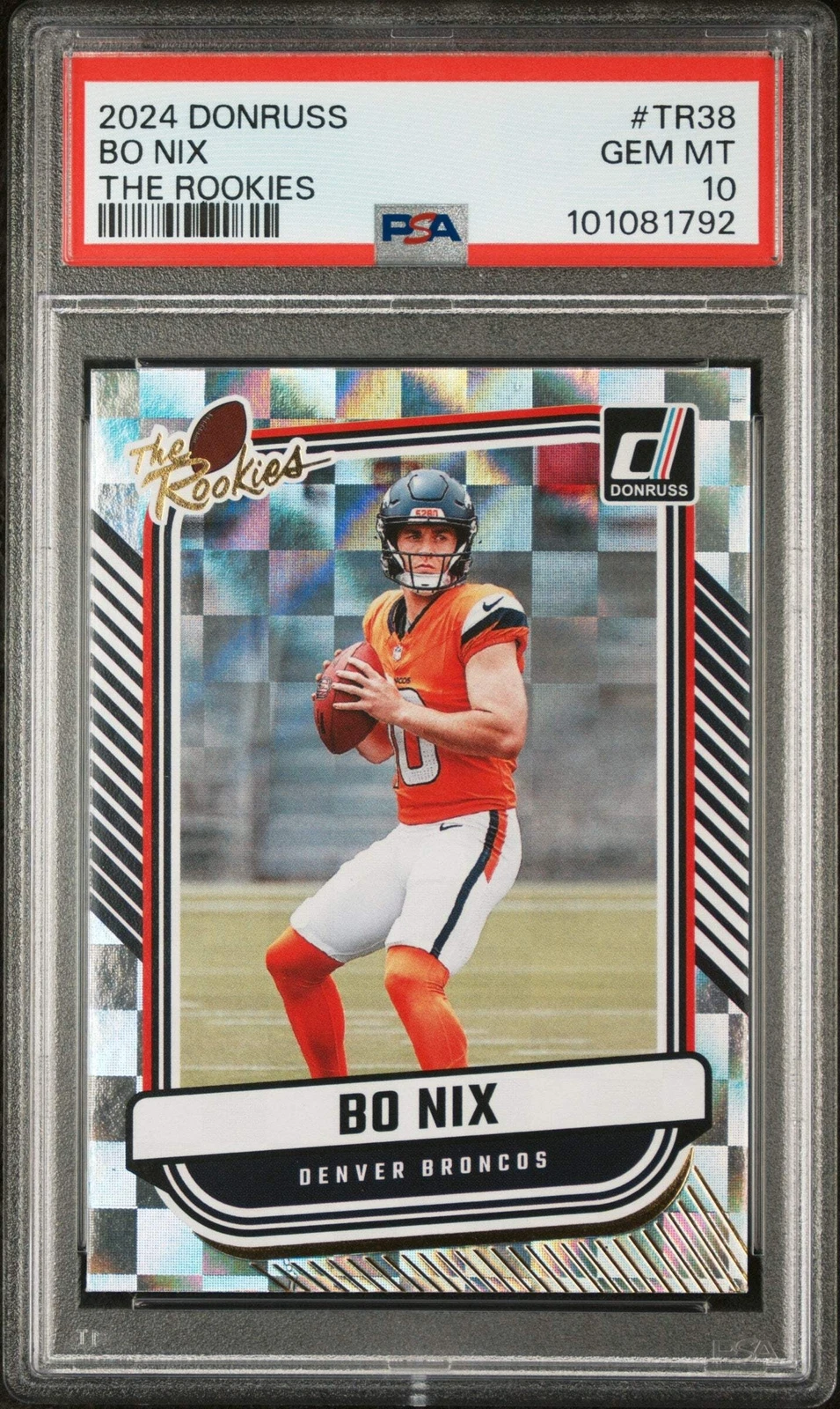 Graded 2024 Panini Donruss Bo Nix #TR38 The Rookies Rookie Football Card PSA 10