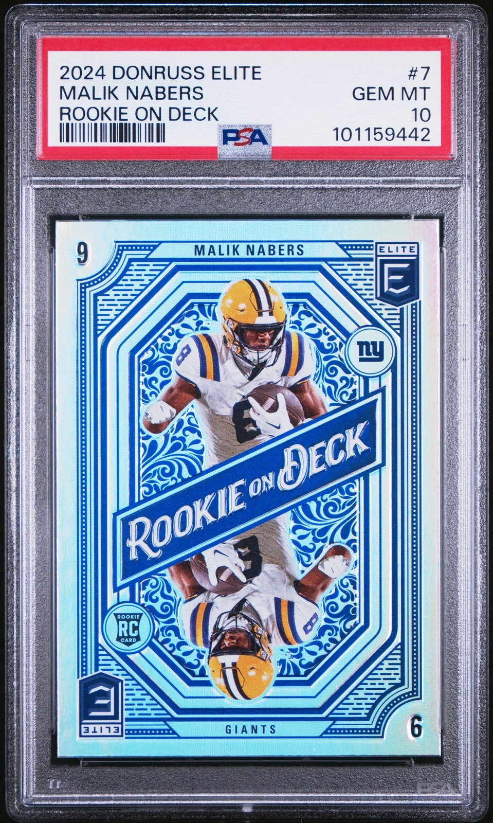 Graded 2024 Donruss Elite Malik Nabers #7 Rookie On Deck RC Football Card PSA 10