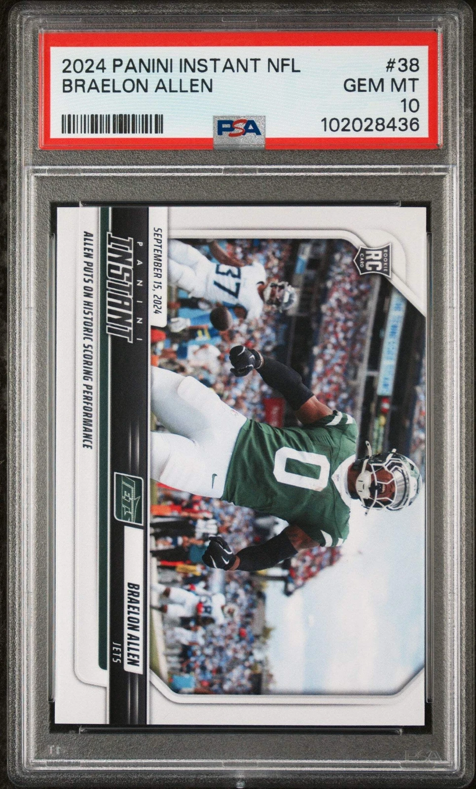 Graded 2024 Panini Instant NFL Braelon Allen #38 Rookie RC Football Card PSA 10