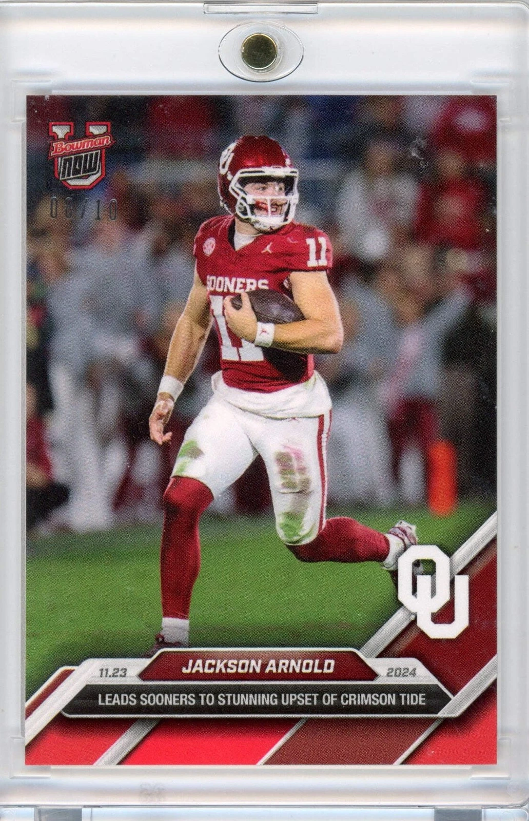 2024 Bowman U Now Jackson Arnold #46 Red /10 Oklahoma Sooners RC Football Card