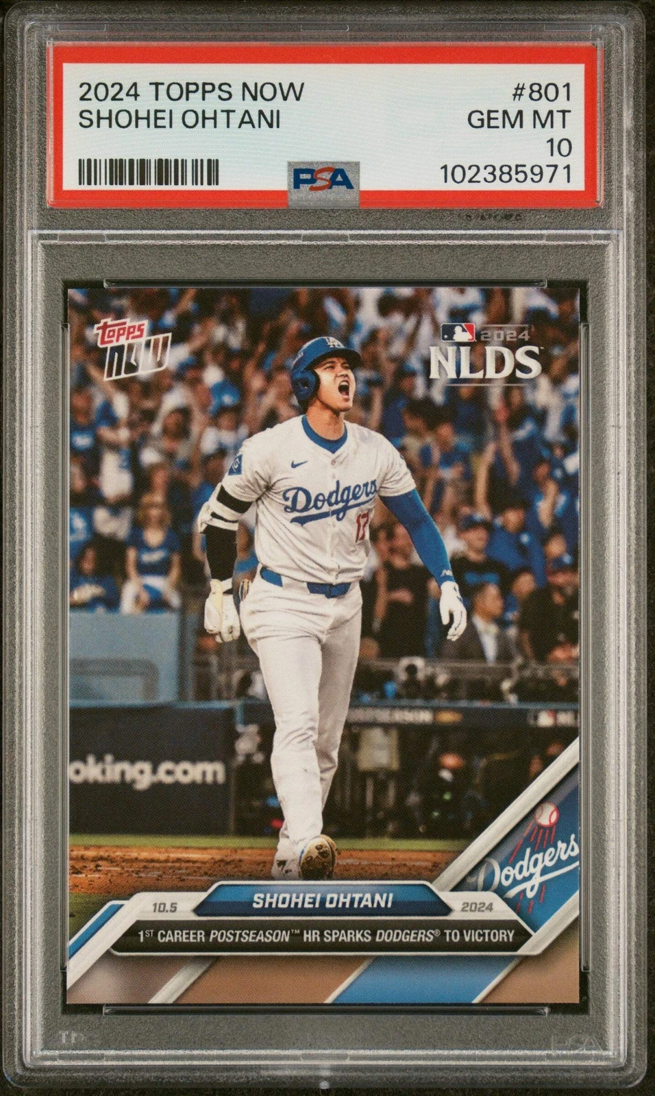 Graded 2024 Topps Now Shohei Ohtani #801 1st Post Season HR Baseball Card PSA 10