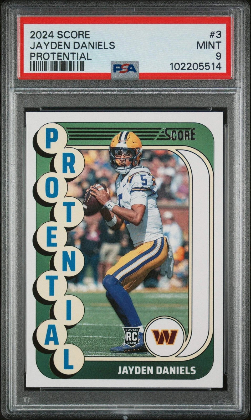 Graded 2024 Panini Score Jayden Daniels #3 Protential Rookie Football Card PSA 9